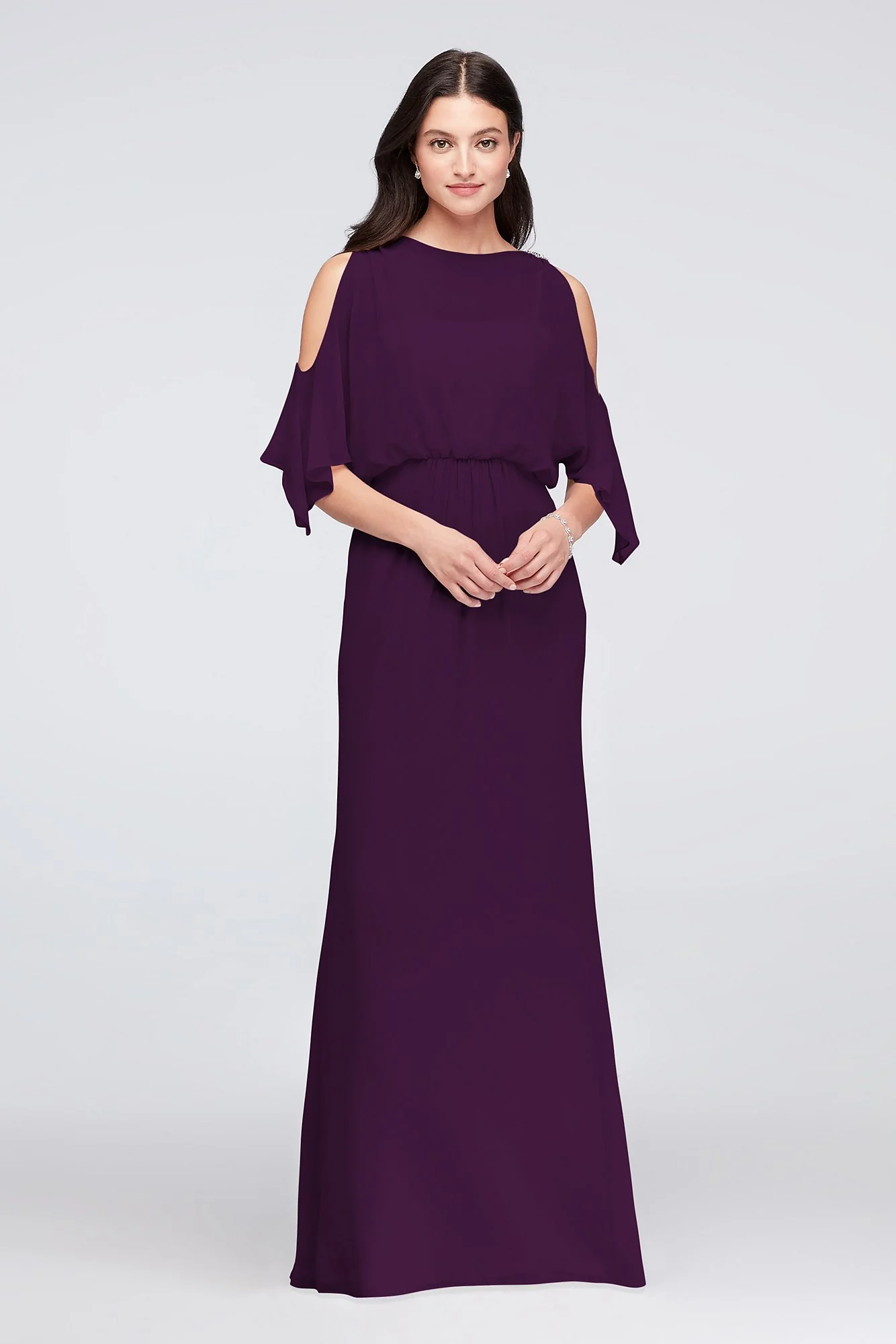 Cold-Shoulder Blouson Chiffon Bridesmaid Dress - Image 34