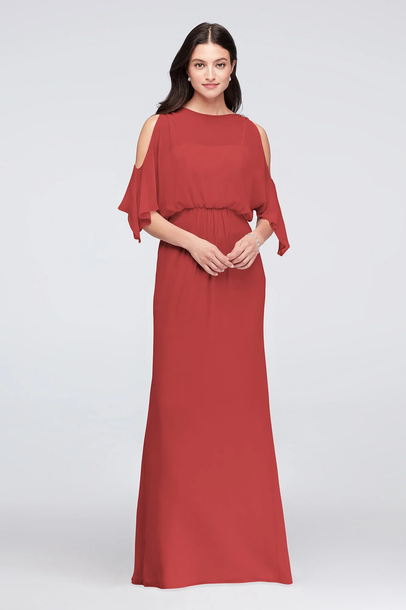 Cold-Shoulder Blouson Chiffon Bridesmaid Dress - Image 38