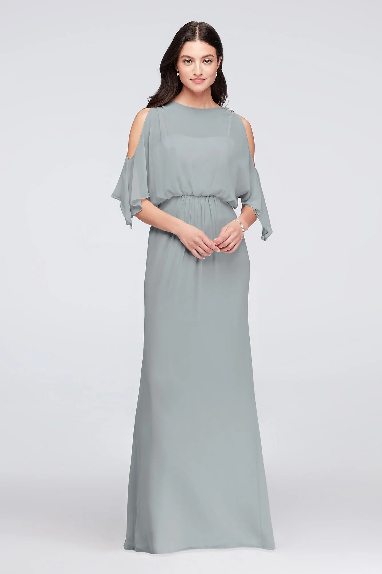 Cold-Shoulder Blouson Chiffon Bridesmaid Dress - Image 40