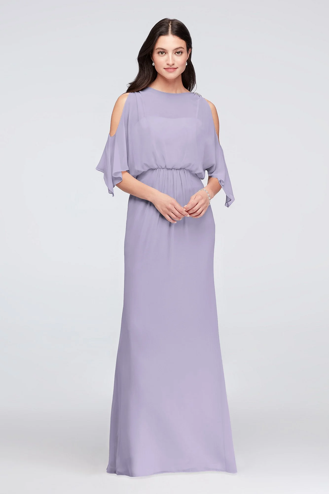 Cold-Shoulder Blouson Chiffon Bridesmaid Dress - Image 41