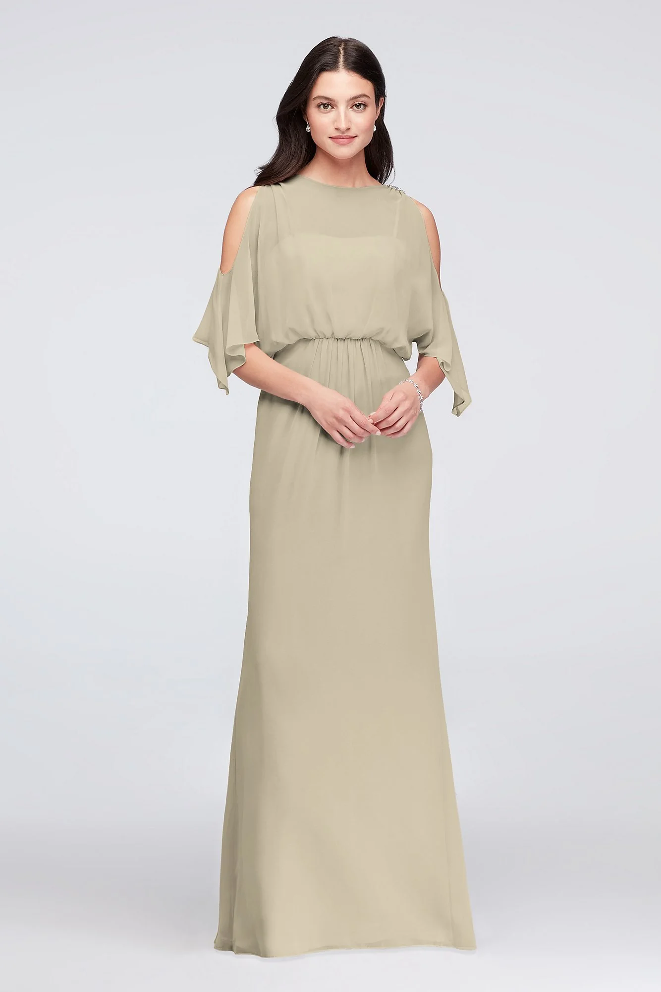 Cold-Shoulder Blouson Chiffon Bridesmaid Dress - Image 43