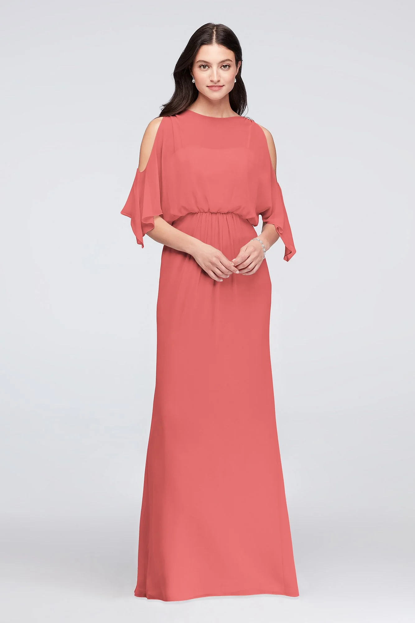 Cold-Shoulder Blouson Chiffon Bridesmaid Dress - Image 48