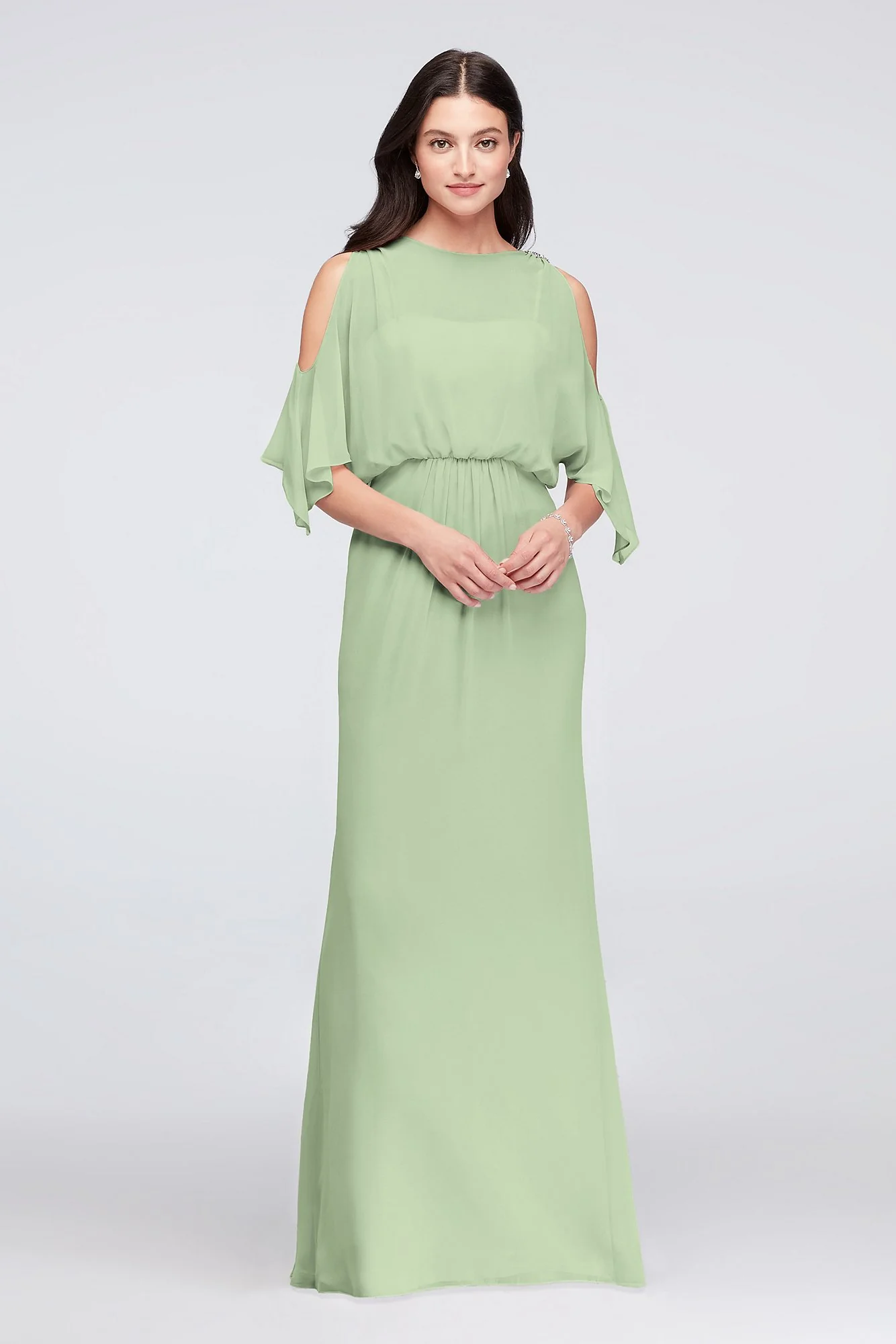 Cold-Shoulder Blouson Chiffon Bridesmaid Dress - Image 50