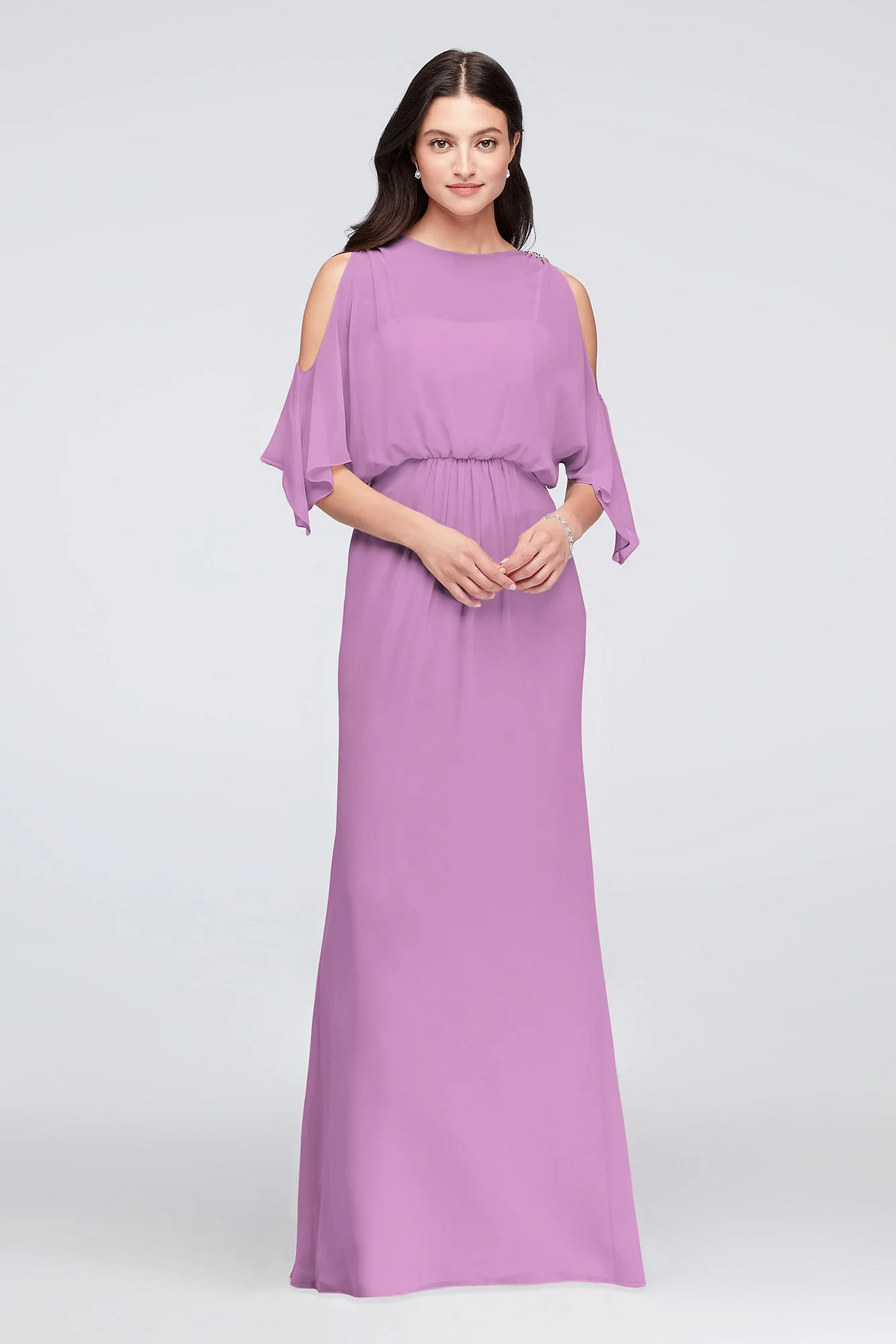 Cold-Shoulder Blouson Chiffon Bridesmaid Dress - Image 55