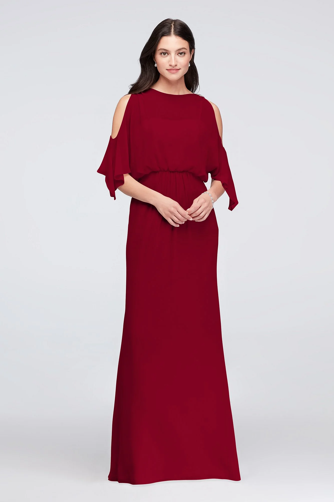 Cold-Shoulder Blouson Chiffon Bridesmaid Dress - Image 6