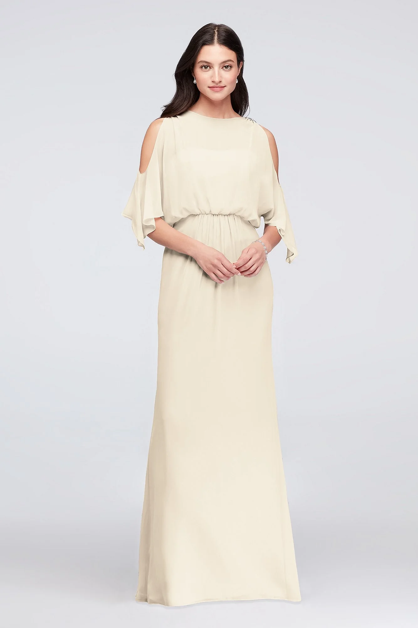 Cold-Shoulder Blouson Chiffon Bridesmaid Dress - Image 60