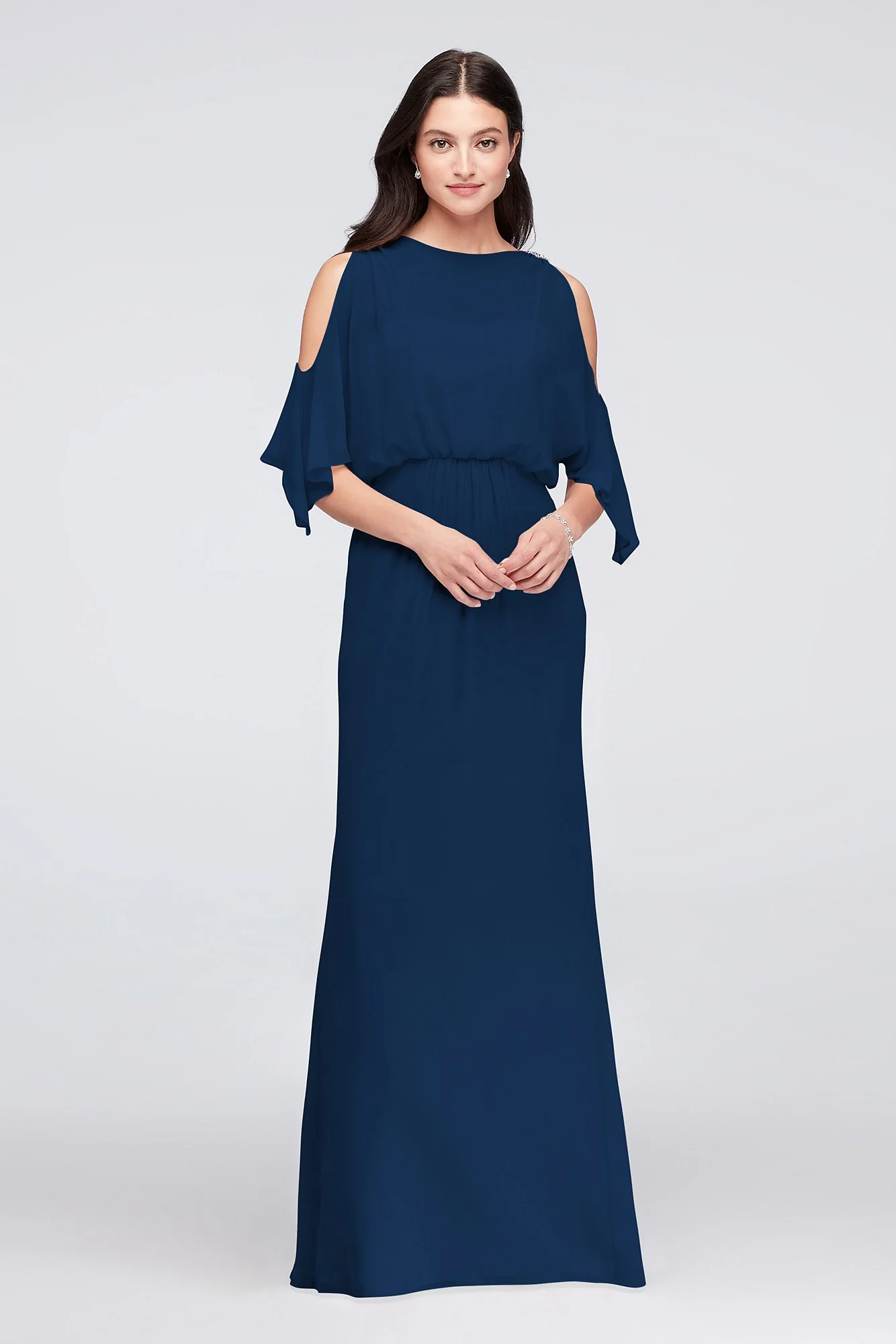 Cold-Shoulder Blouson Chiffon Bridesmaid Dress - Image 61