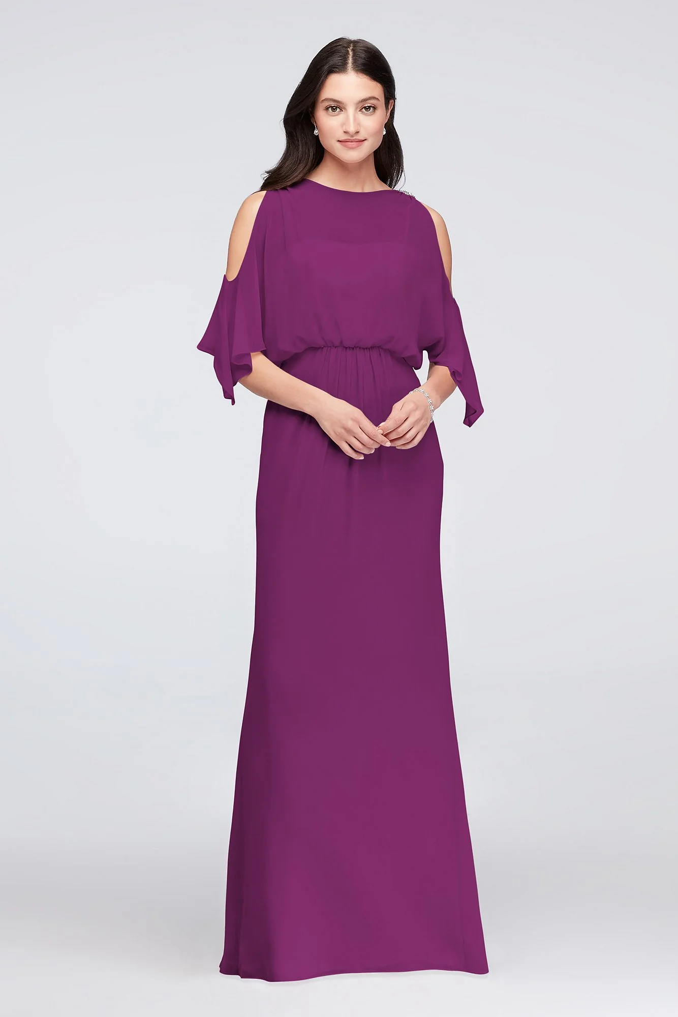 Cold-Shoulder Blouson Chiffon Bridesmaid Dress - Image 62