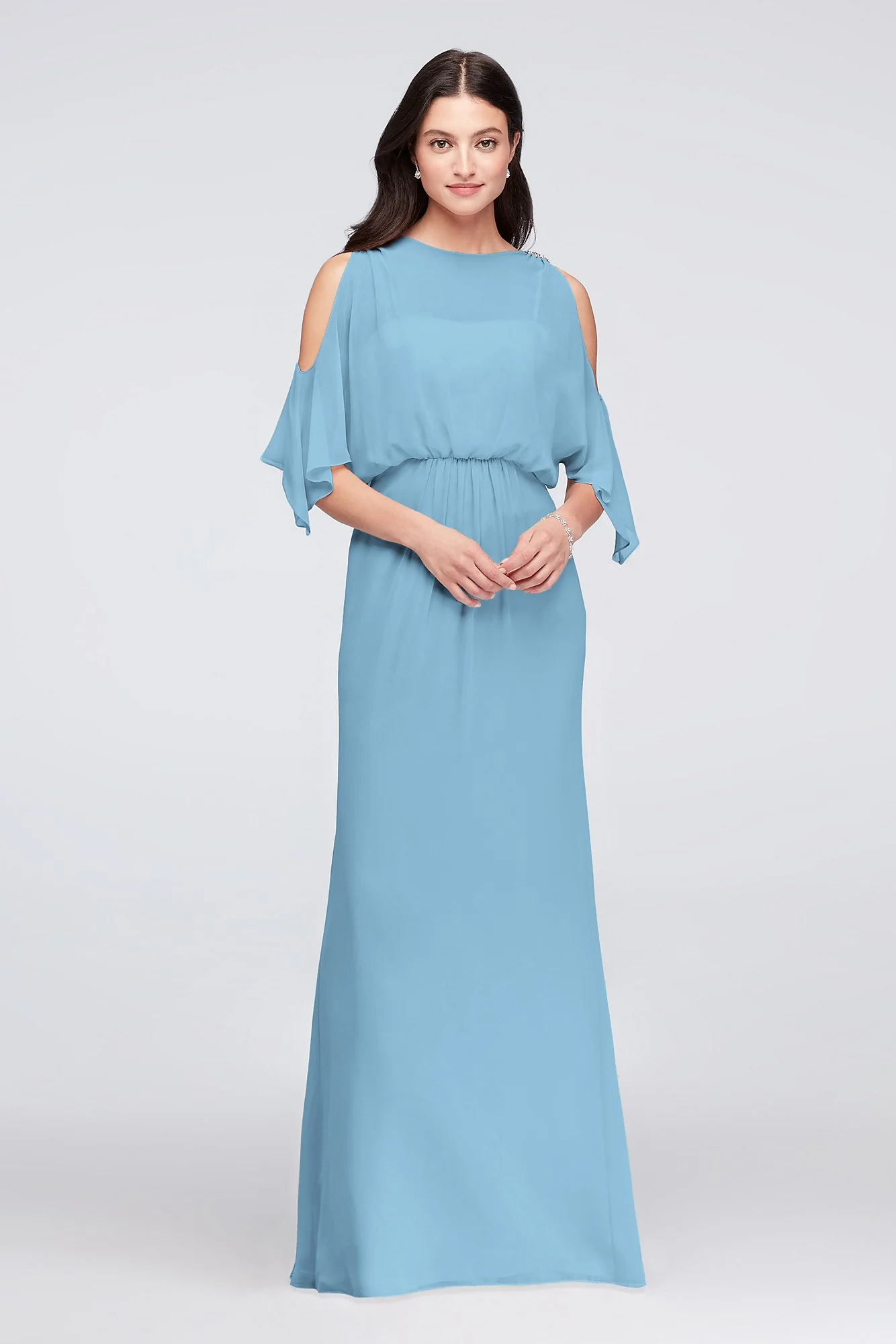 Cold-Shoulder Blouson Chiffon Bridesmaid Dress - Image 63