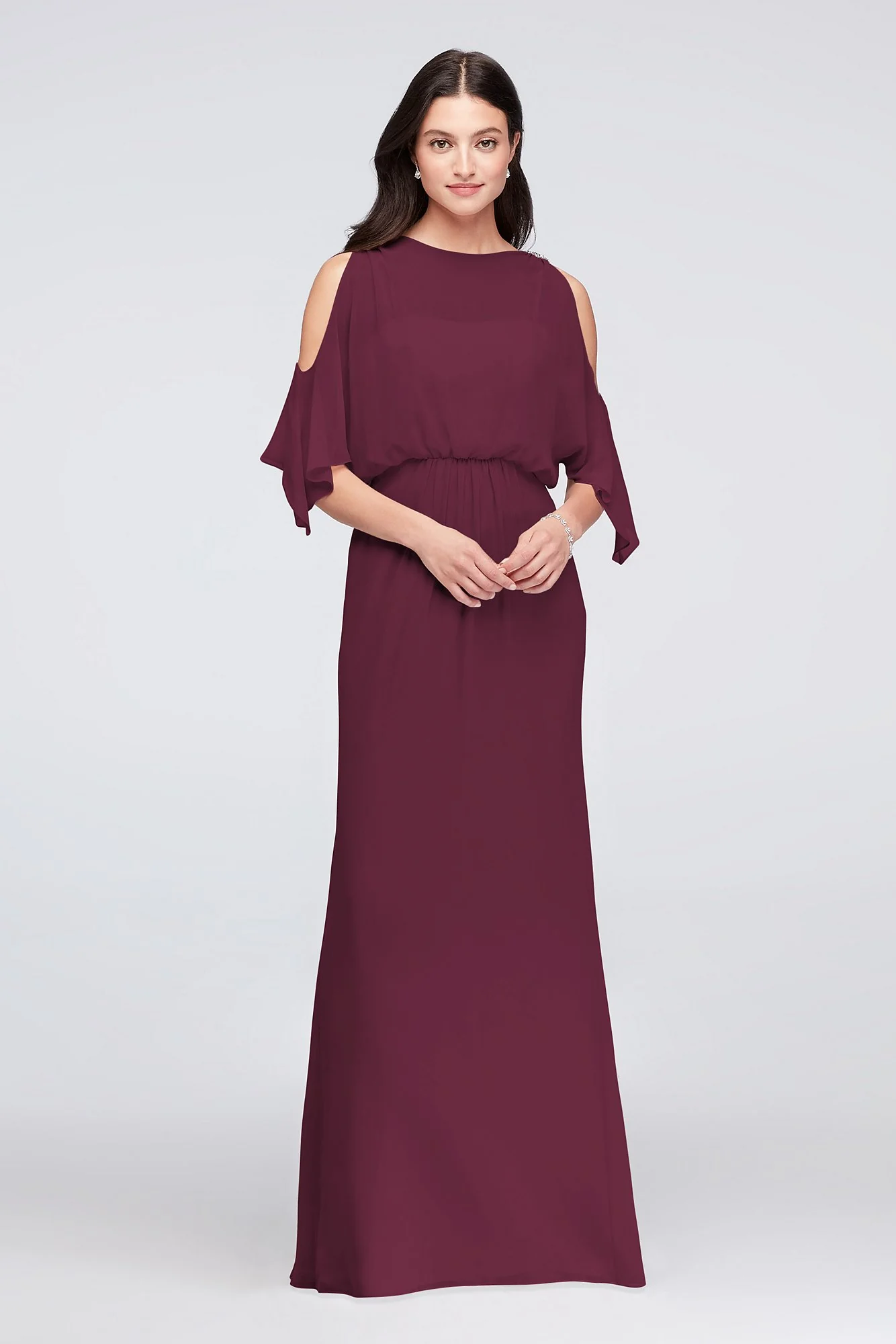 Cold-Shoulder Blouson Chiffon Bridesmaid Dress - Image 64