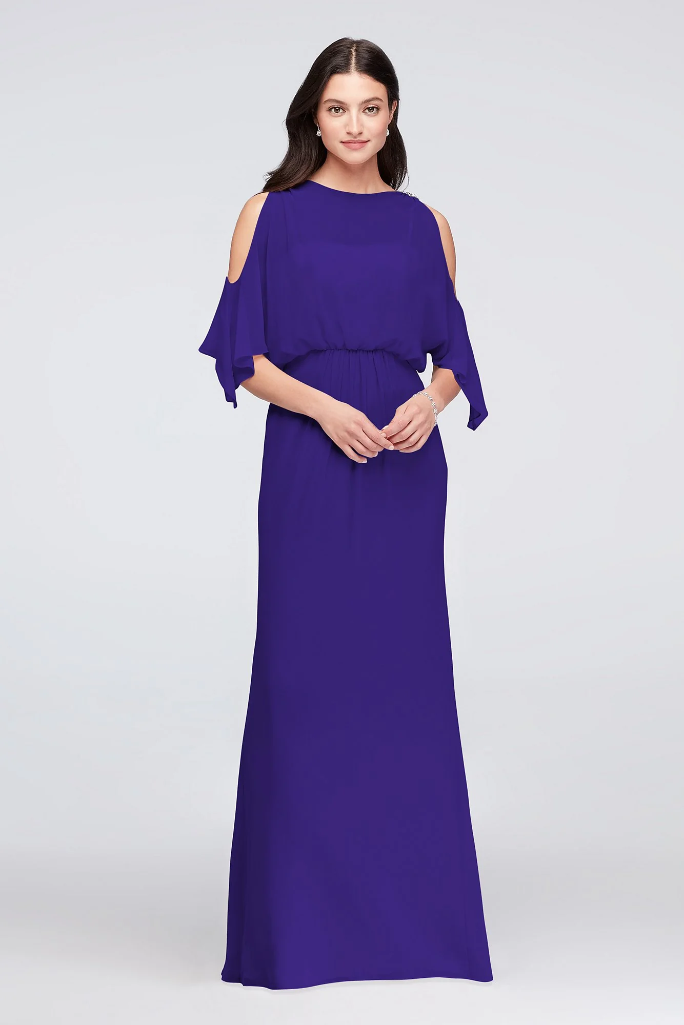 Cold-Shoulder Blouson Chiffon Bridesmaid Dress - Image 67