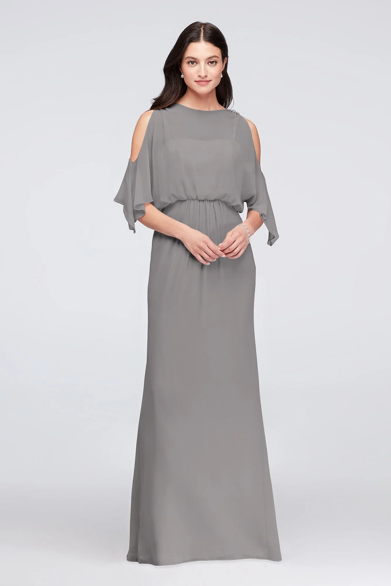 Cold-Shoulder Blouson Chiffon Bridesmaid Dress - Image 72
