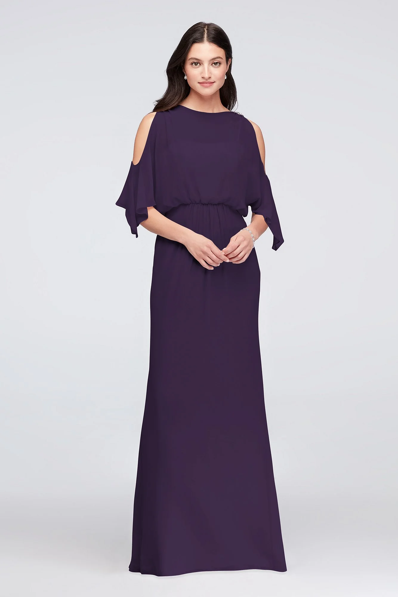 Cold-Shoulder Blouson Chiffon Bridesmaid Dress - Image 73