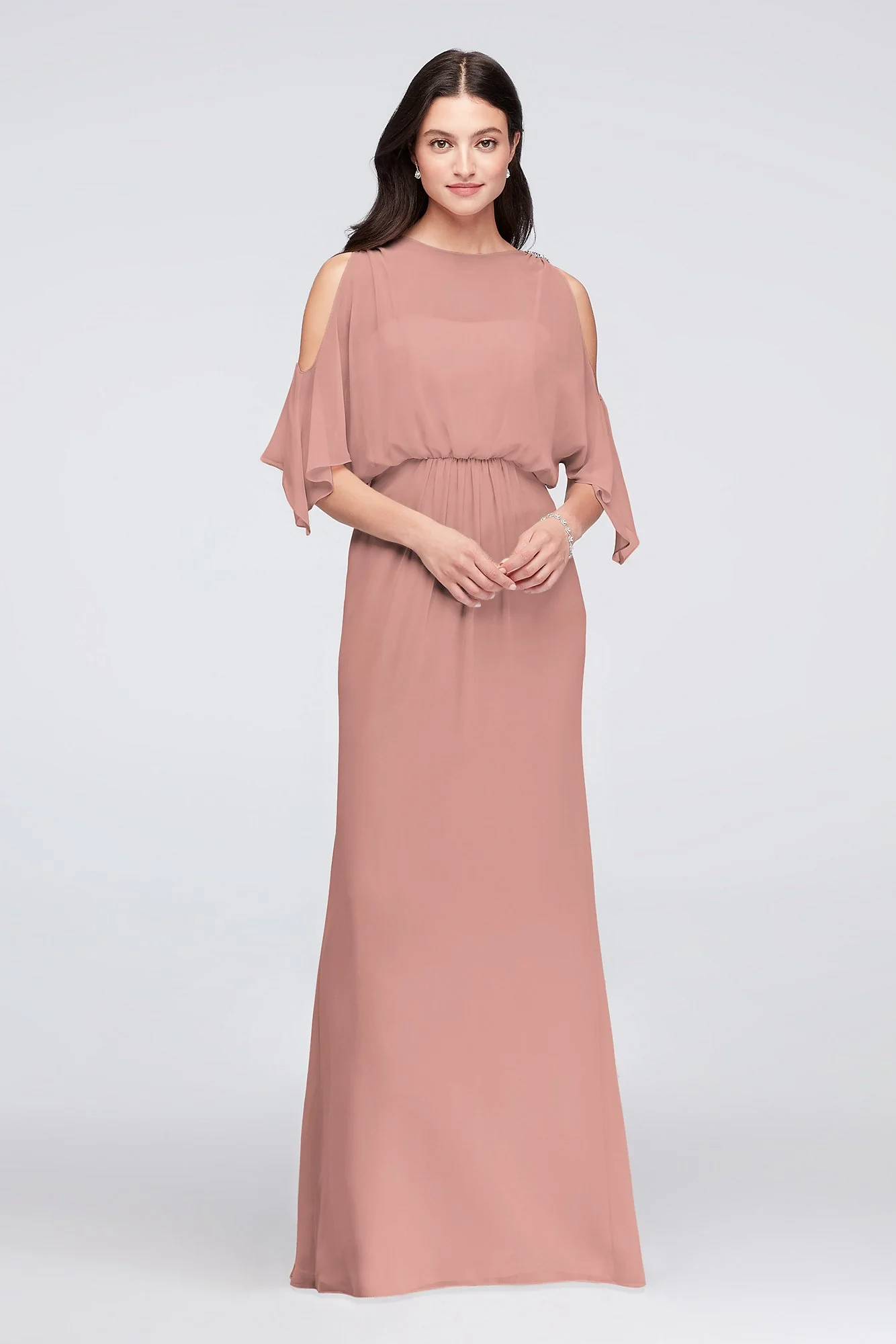 Cold-Shoulder Blouson Chiffon Bridesmaid Dress - Image 74
