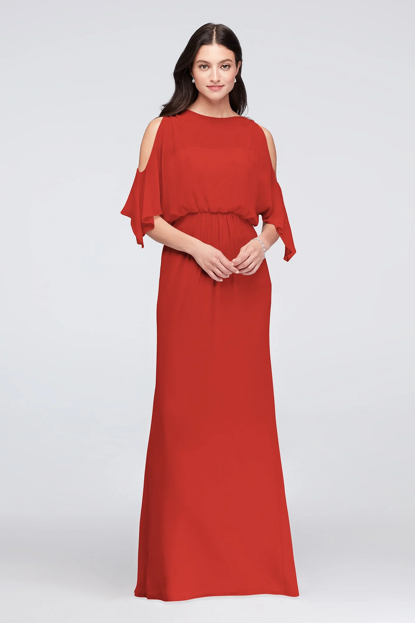 Cold-Shoulder Blouson Chiffon Bridesmaid Dress - Image 77