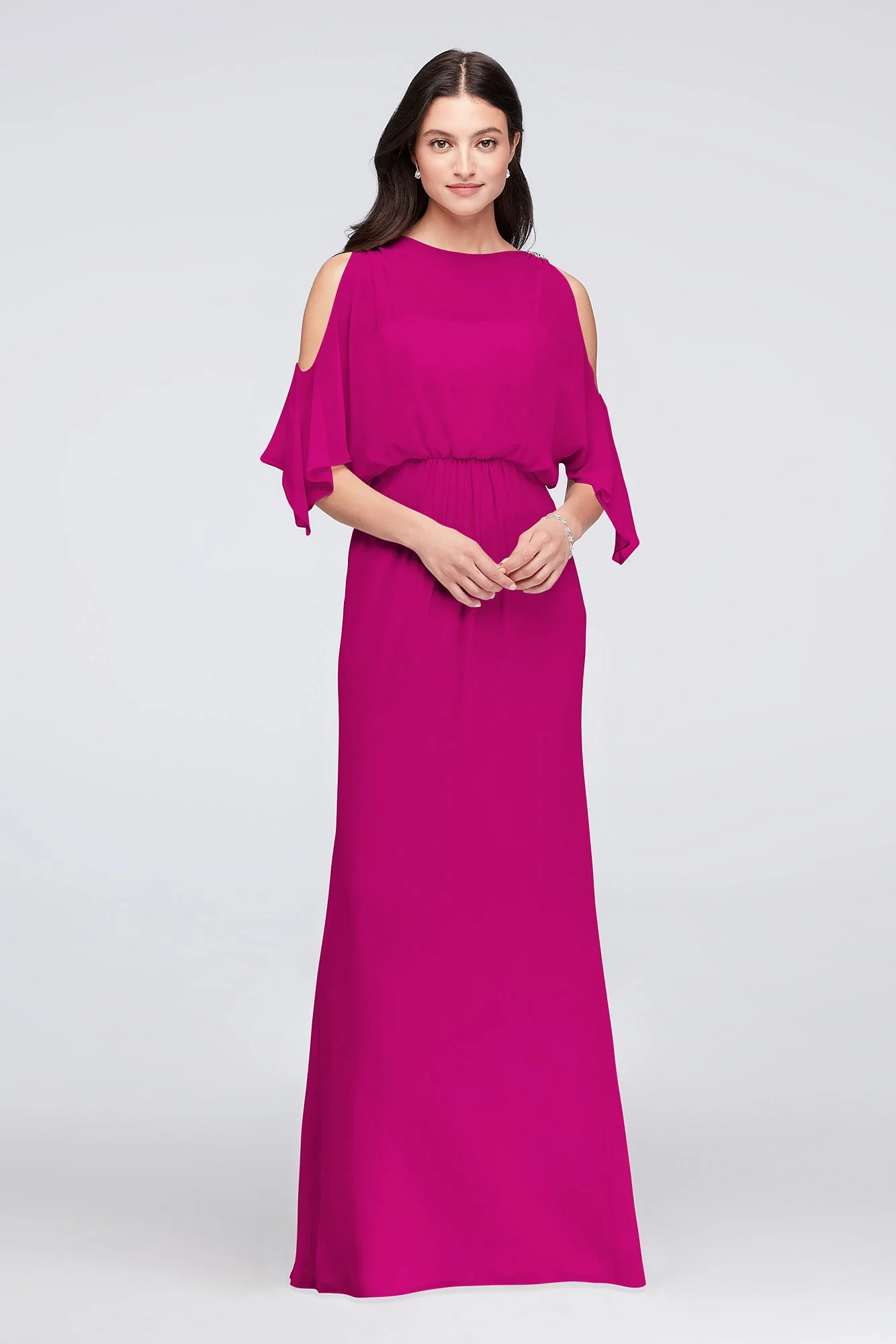Cold-Shoulder Blouson Chiffon Bridesmaid Dress - Image 79