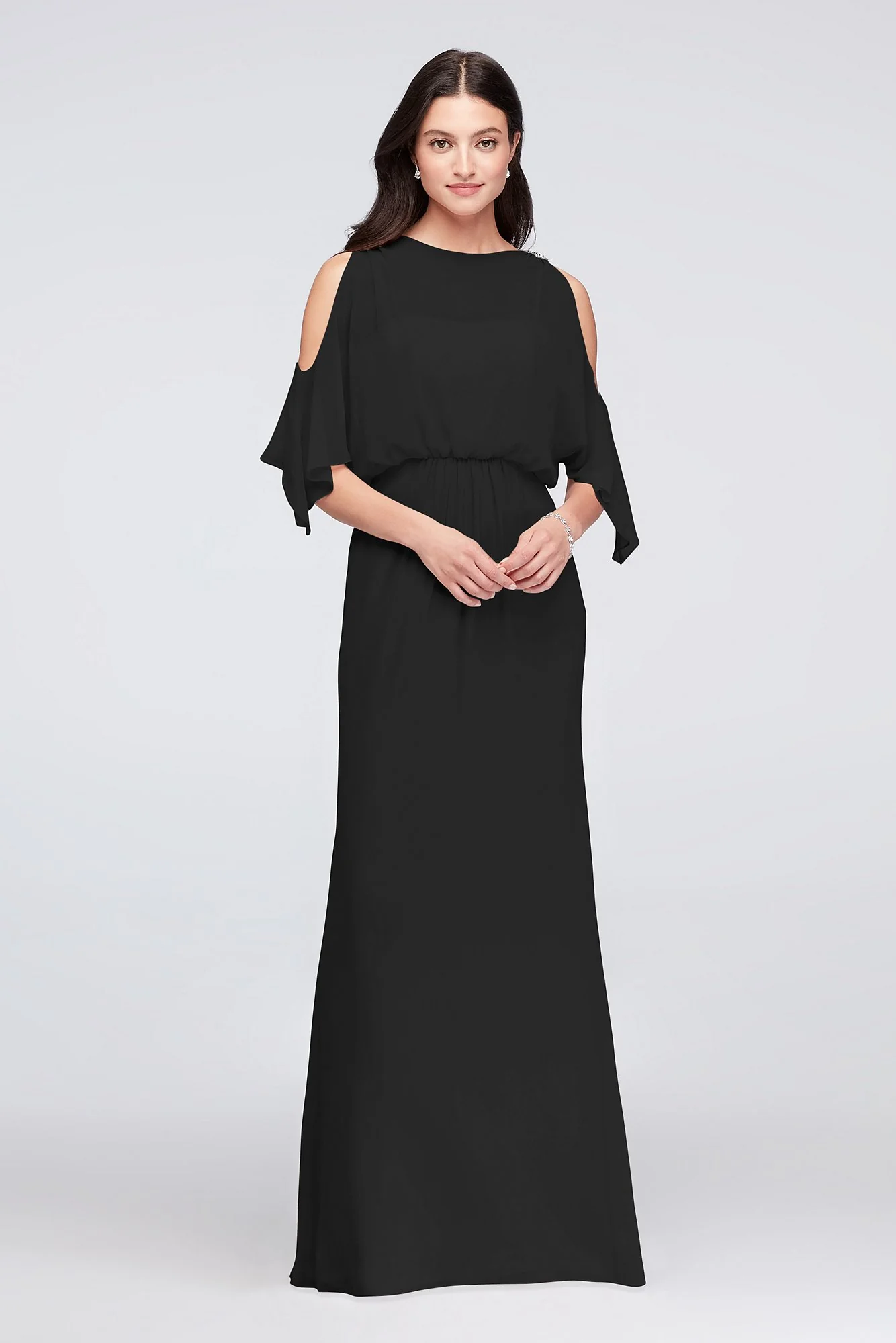 Cold-Shoulder Blouson Chiffon Bridesmaid Dress - Image 82