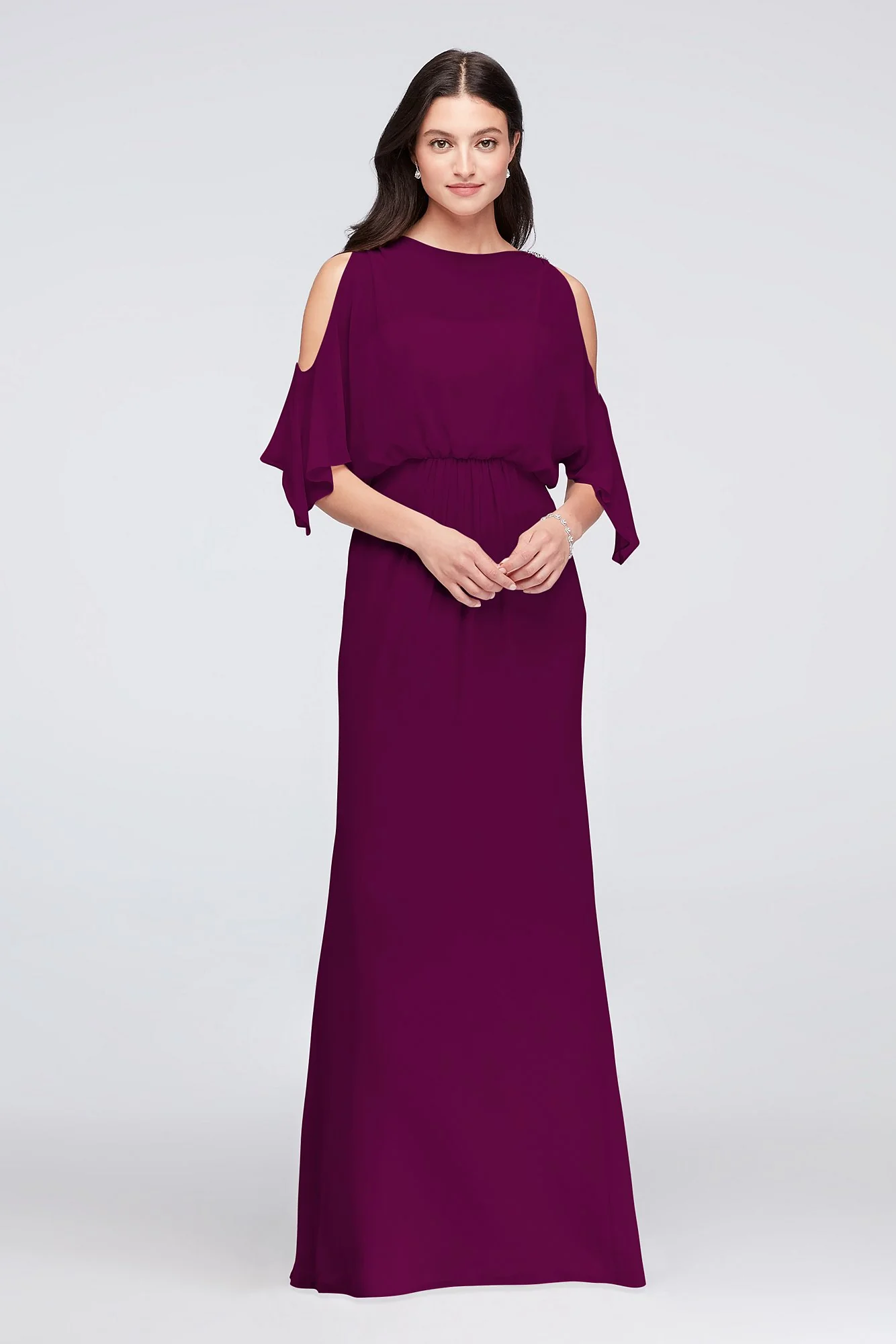 Cold-Shoulder Blouson Chiffon Bridesmaid Dress - Image 83