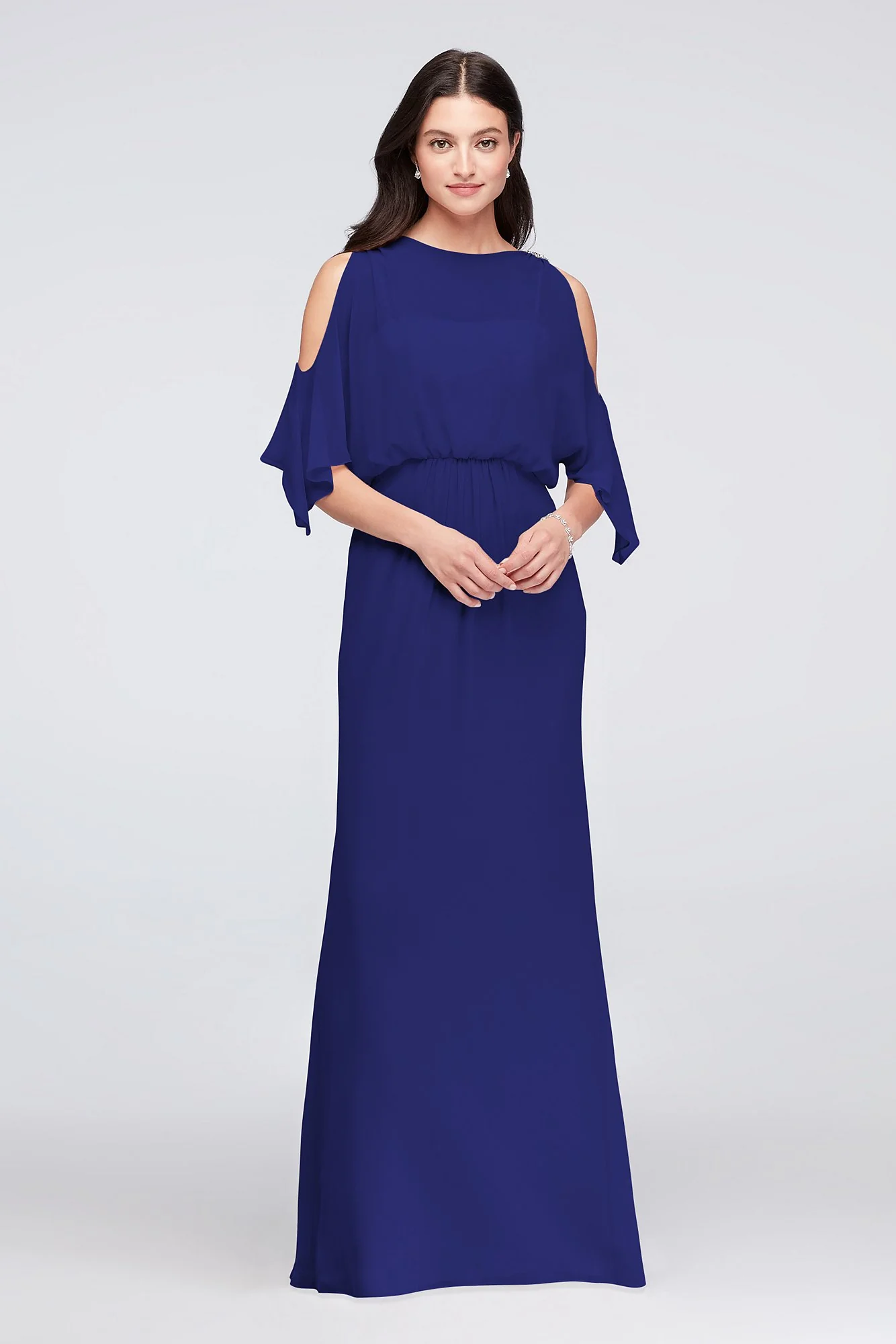 Cold-Shoulder Blouson Chiffon Bridesmaid Dress - Image 85