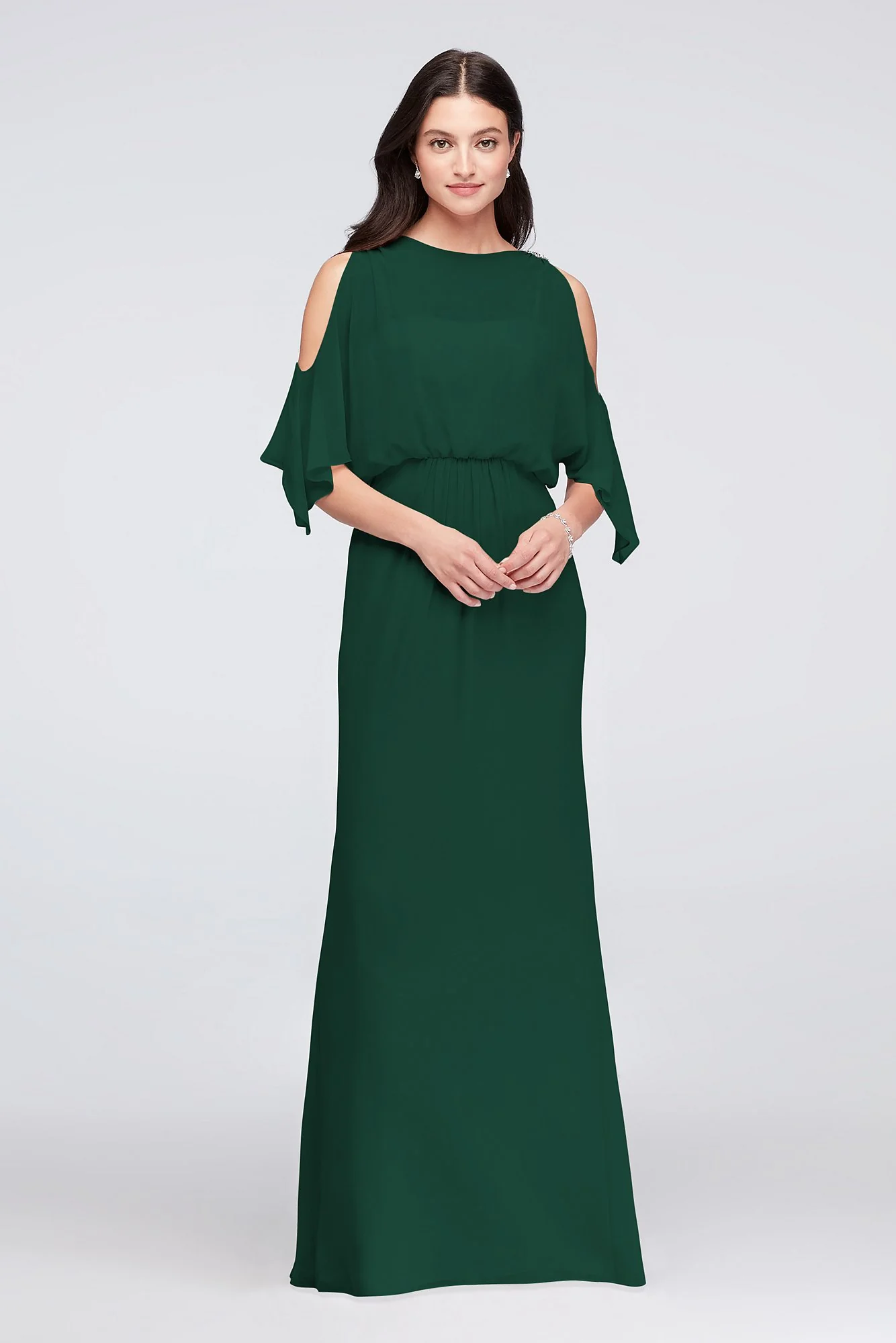 Cold-Shoulder Blouson Chiffon Bridesmaid Dress - Image 86