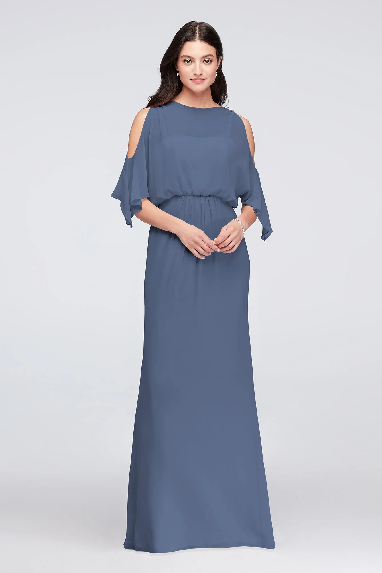 Cold-Shoulder Blouson Chiffon Bridesmaid Dress - Image 89