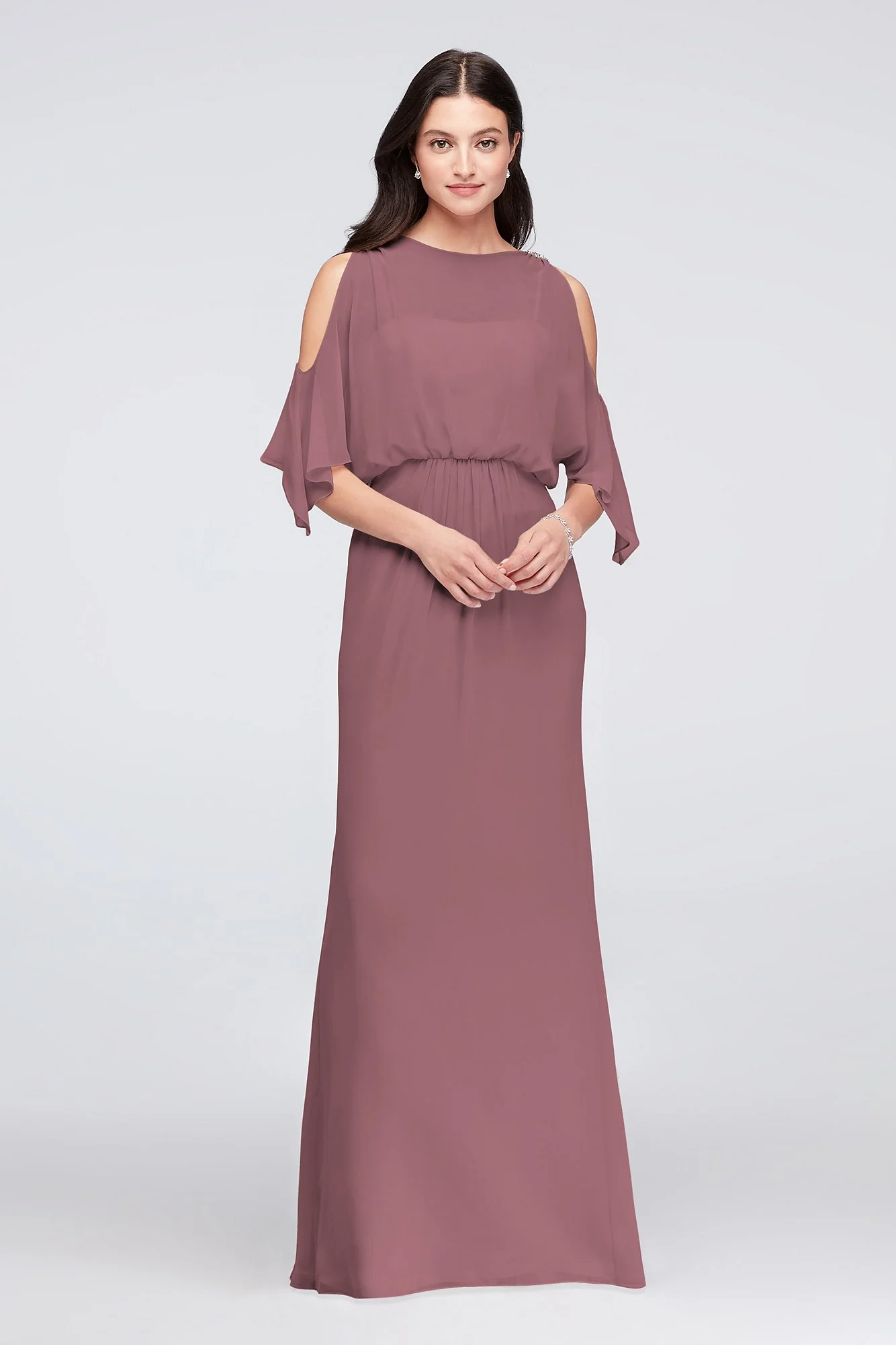 Cold-Shoulder Blouson Chiffon Bridesmaid Dress - Image 92