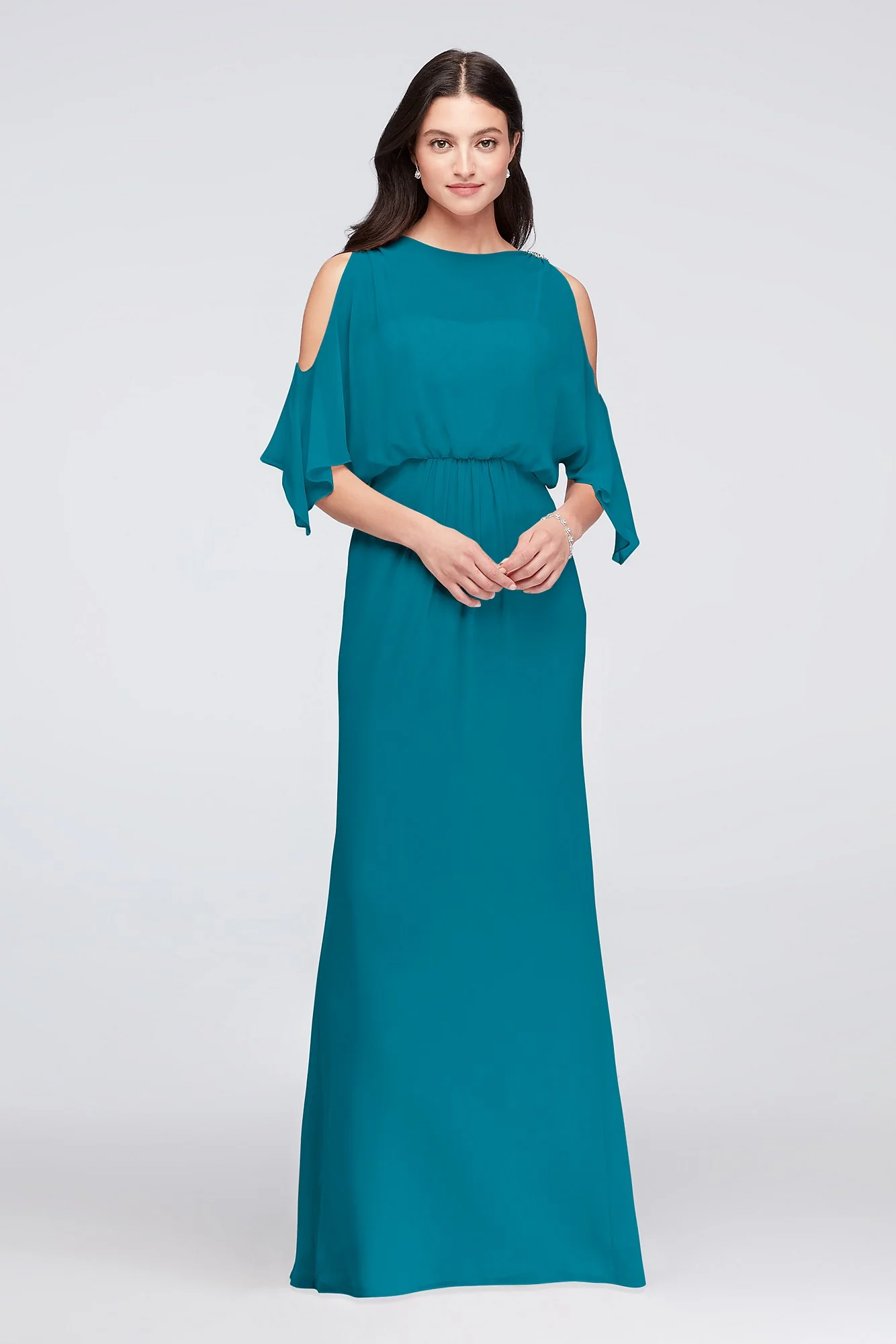 Cold-Shoulder Blouson Chiffon Bridesmaid Dress - Image 93