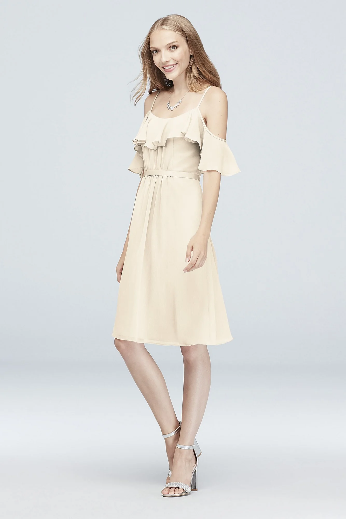 Cold-Shoulder Chiffon Short Bridesmaid Dress - Image 12