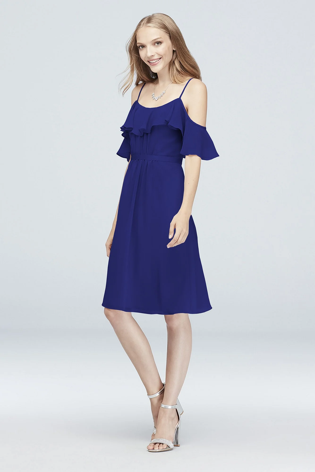 Cold-Shoulder Chiffon Short Bridesmaid Dress - Image 16