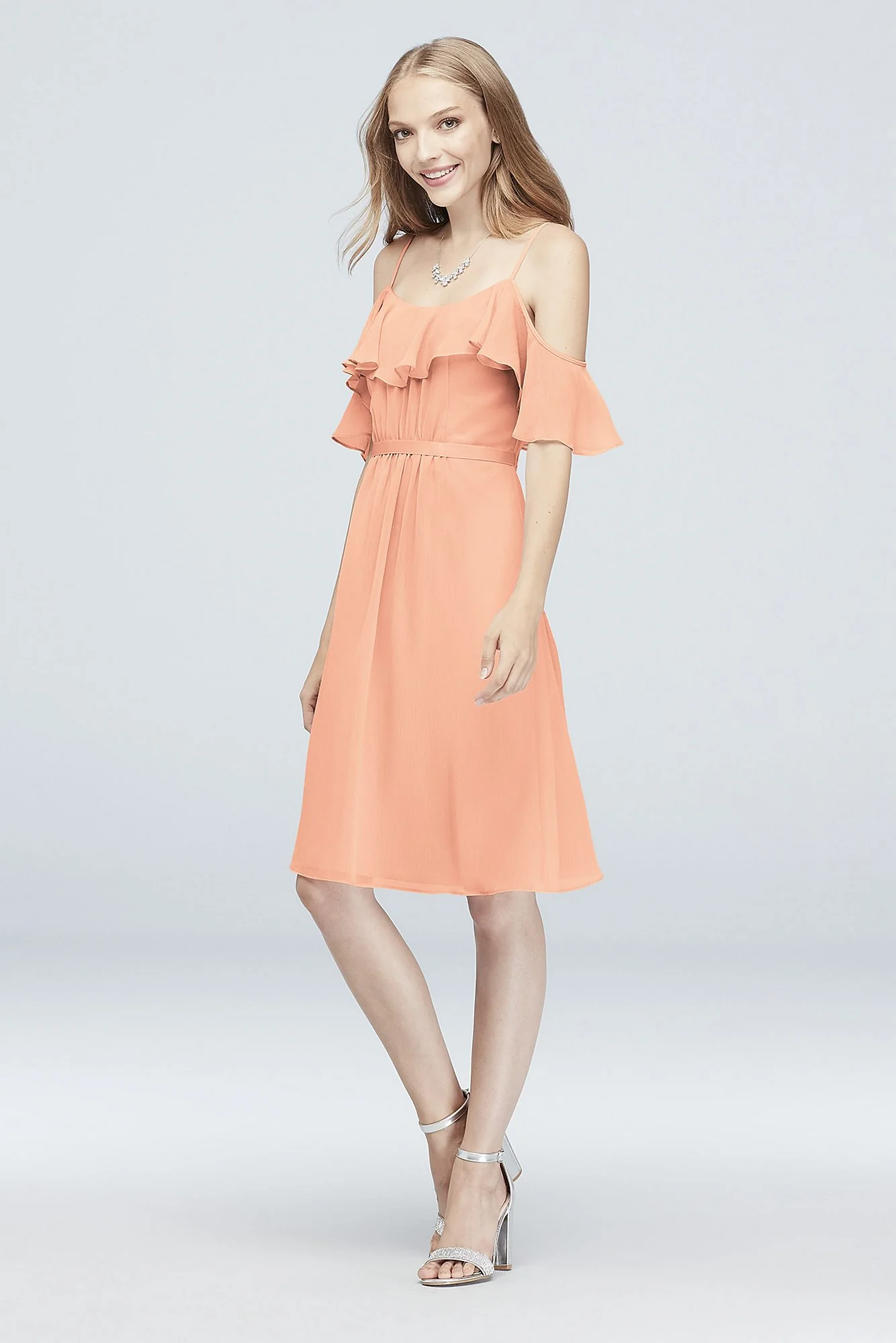 Cold-Shoulder Chiffon Short Bridesmaid Dress - Image 17
