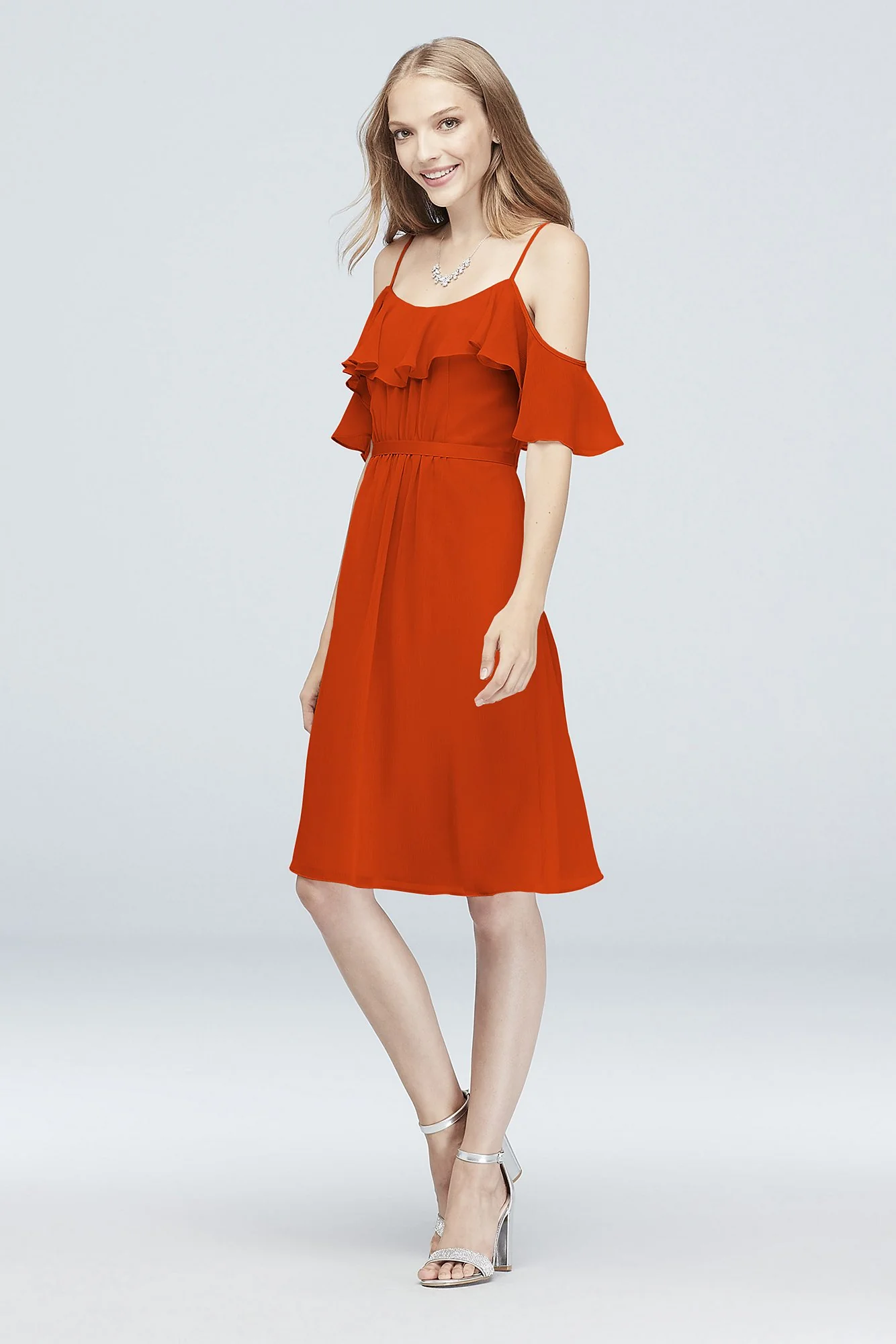 Cold-Shoulder Chiffon Short Bridesmaid Dress - Image 21