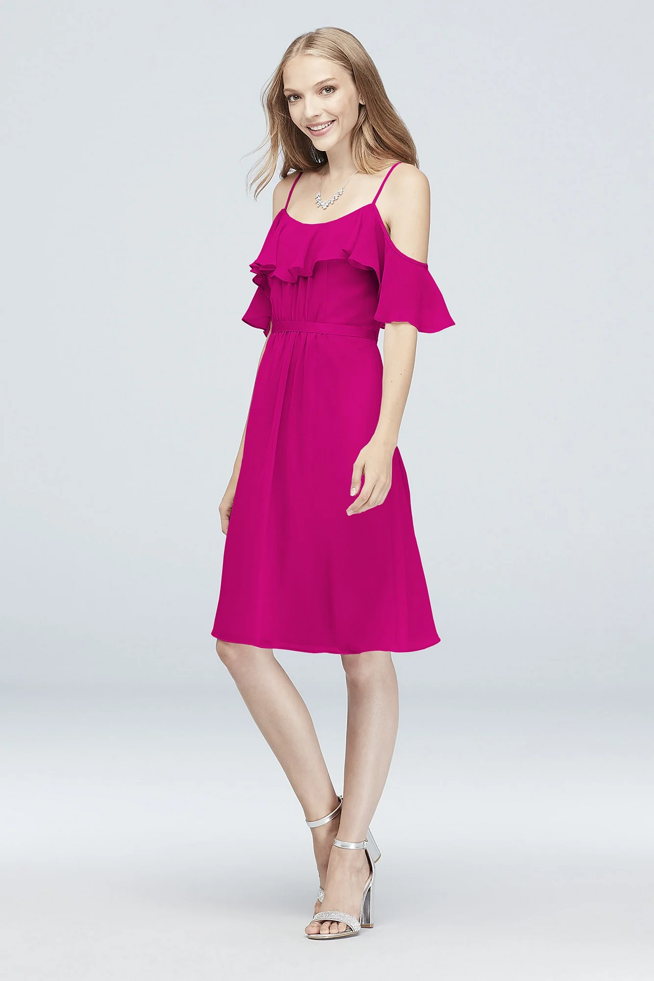 Cold-Shoulder Chiffon Short Bridesmaid Dress - Image 29