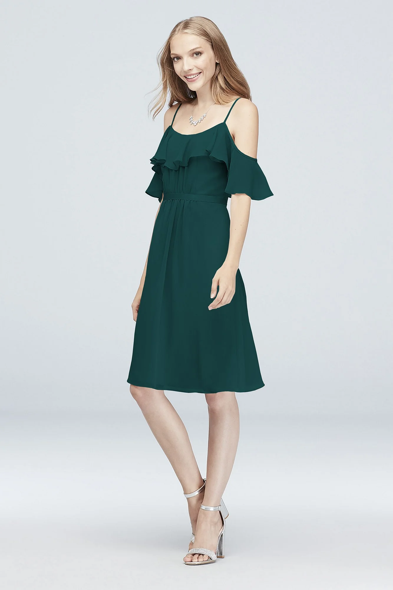 Cold-Shoulder Chiffon Short Bridesmaid Dress - Image 30