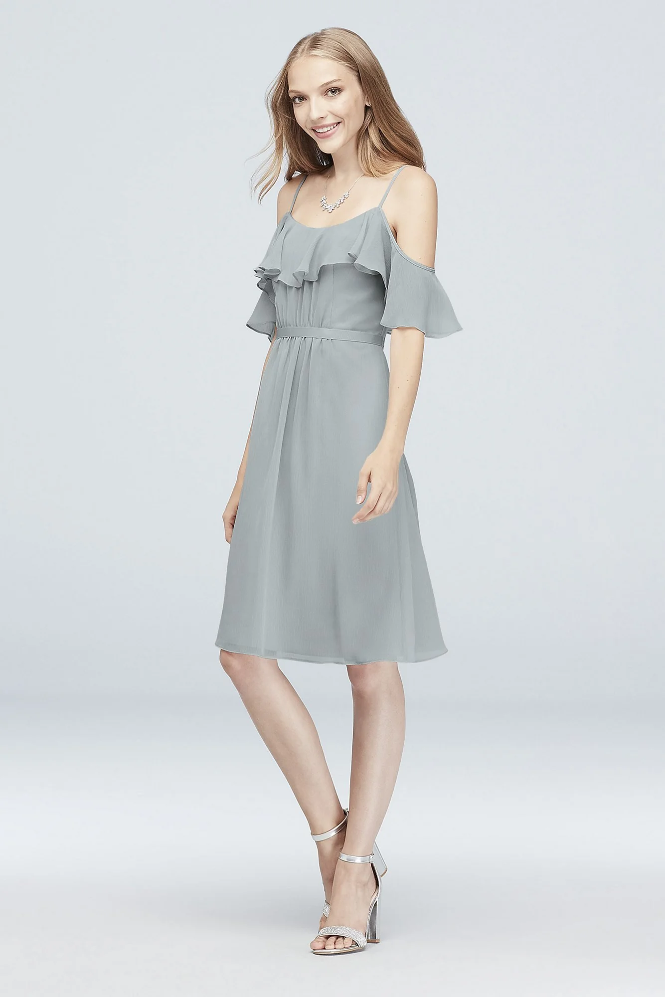 Cold-Shoulder Chiffon Short Bridesmaid Dress - Image 38