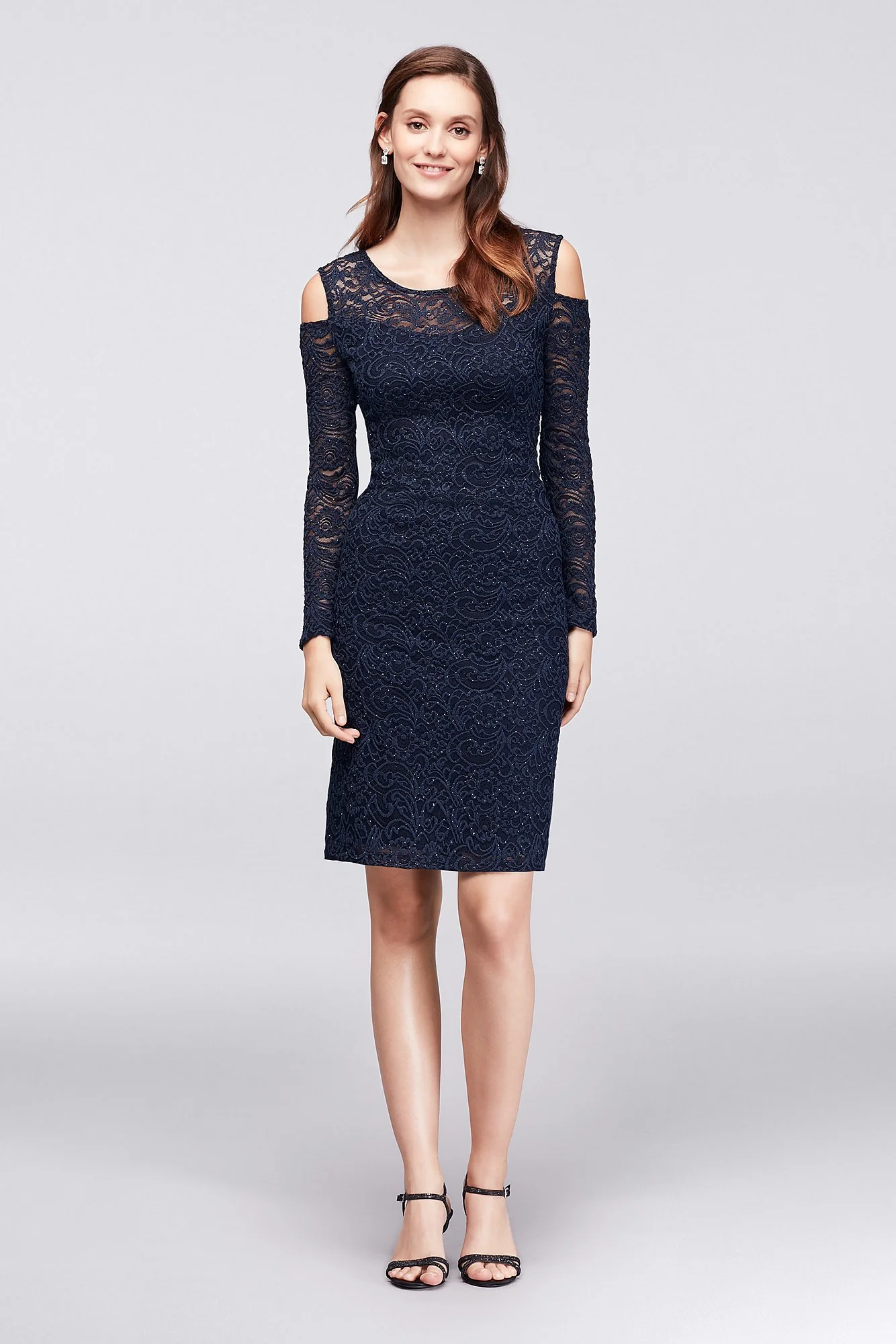 Cold-Shoulder Illusion Lace Cocktail Dress