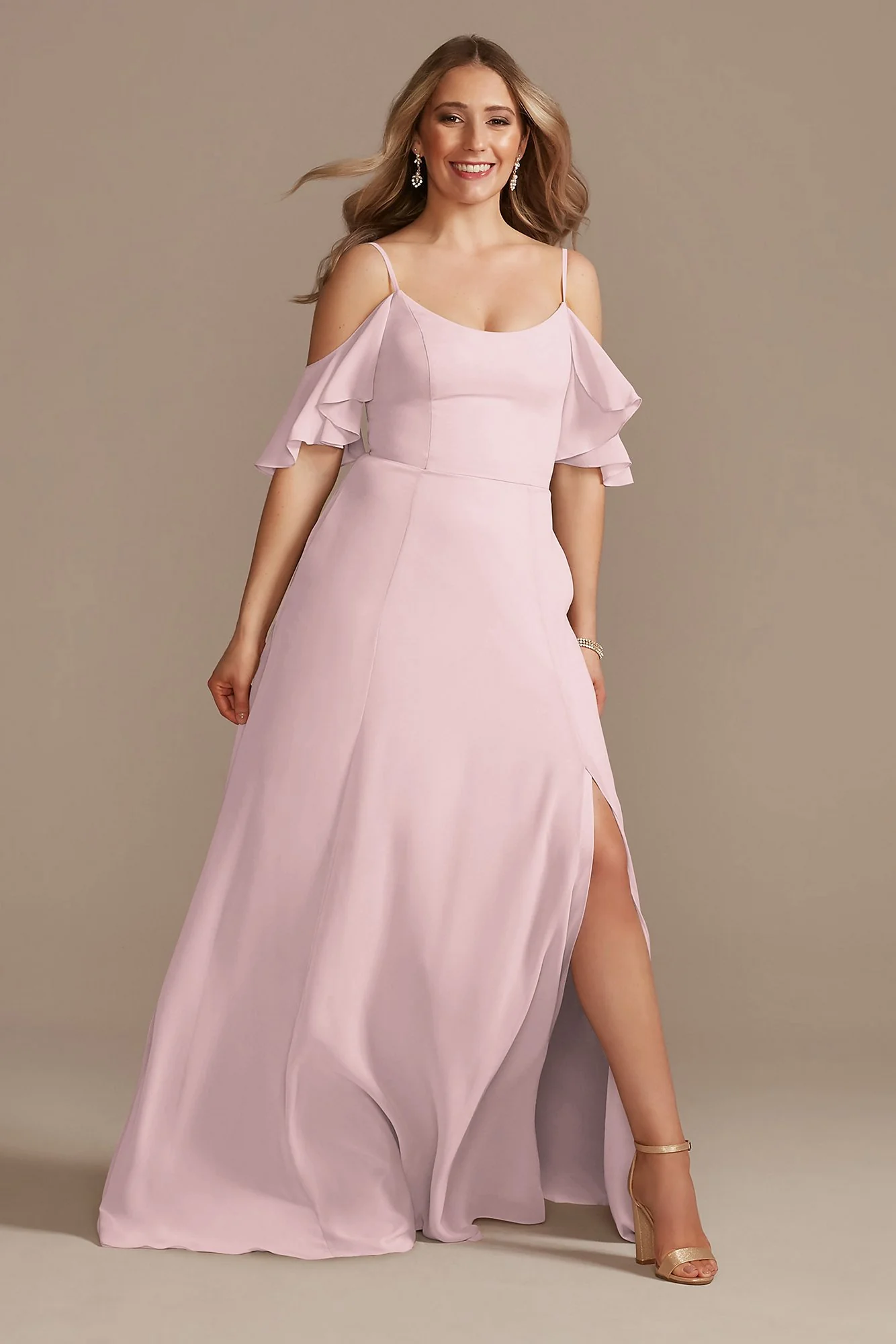 Cold-Shoulder Long Chiffon Dress - Image 19