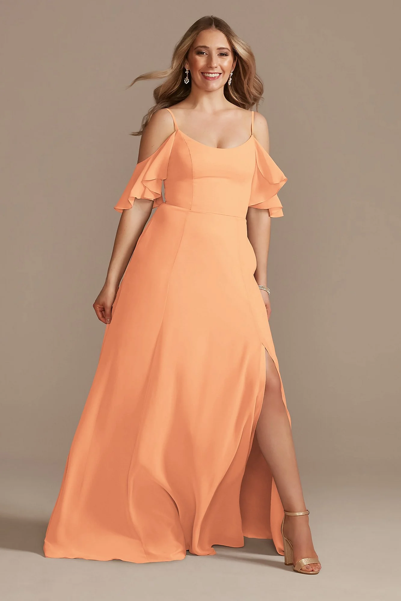 Cold-Shoulder Long Chiffon Dress - Image 25