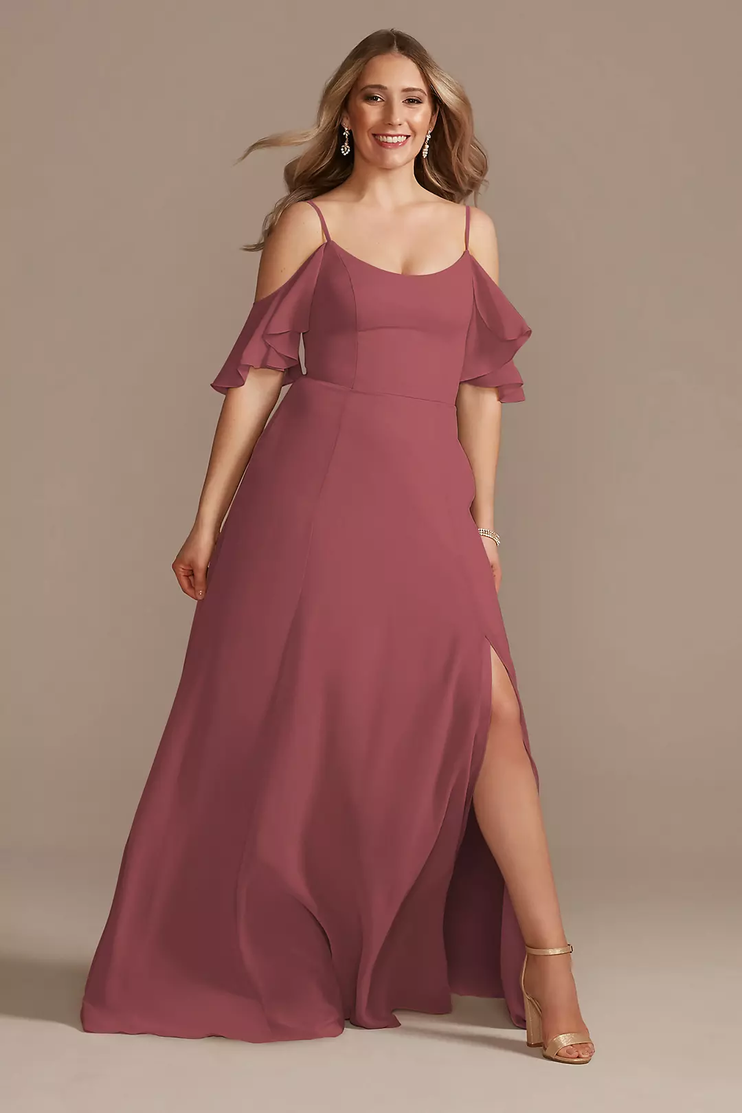 Cold-Shoulder Long Chiffon Dress - Image 37