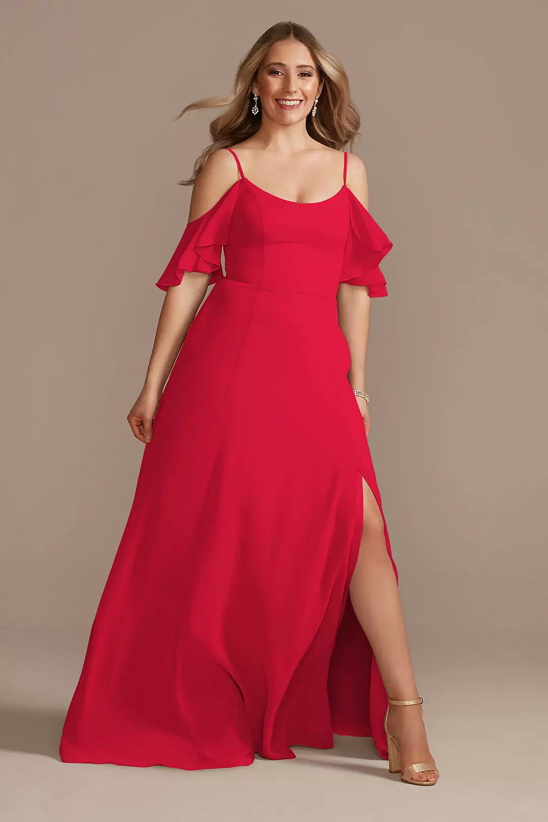 Cold-Shoulder Long Chiffon Dress - Image 38