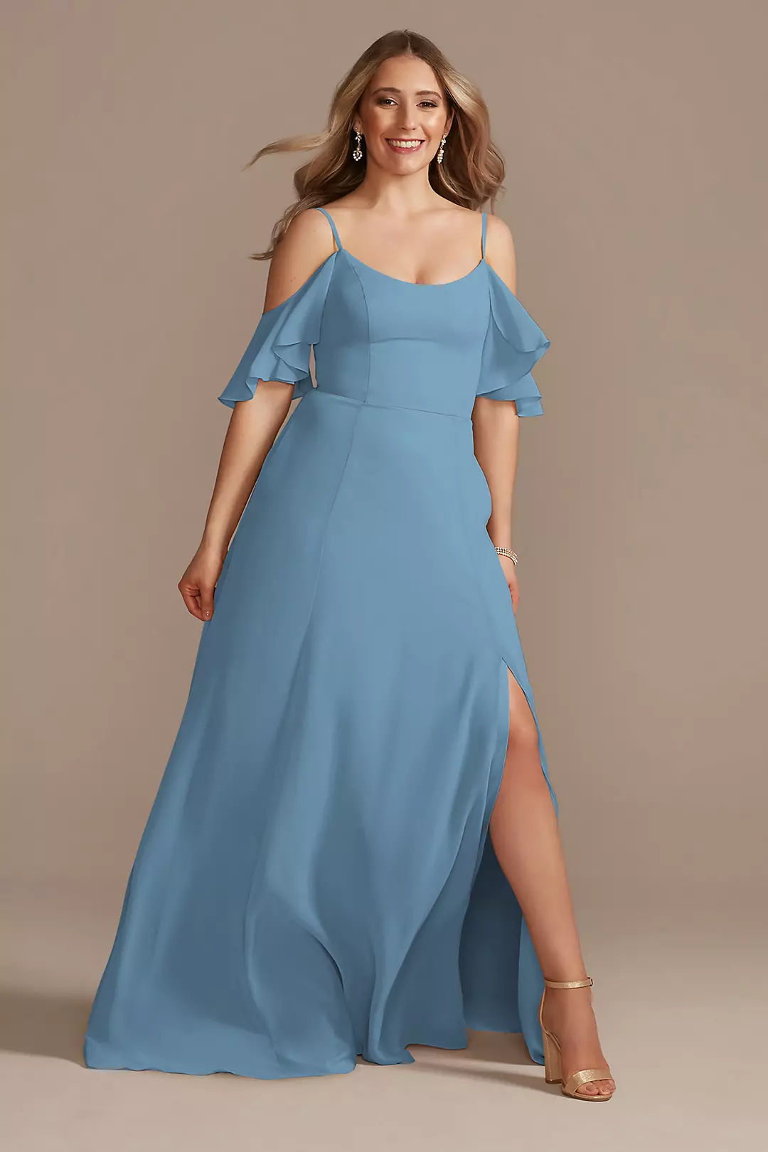 Cold-Shoulder Long Chiffon Dress - Image 51