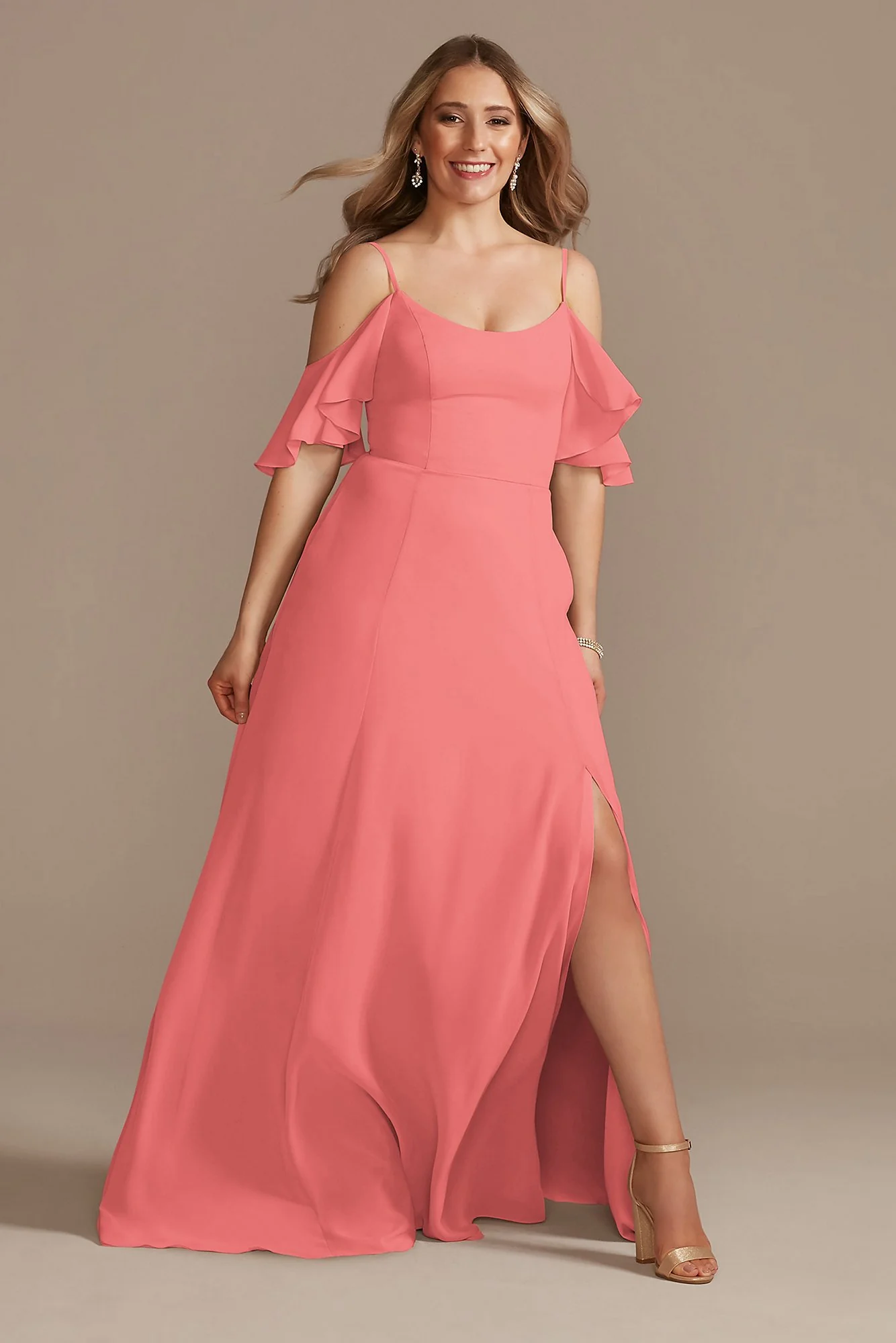 Cold-Shoulder Long Chiffon Dress - Image 6