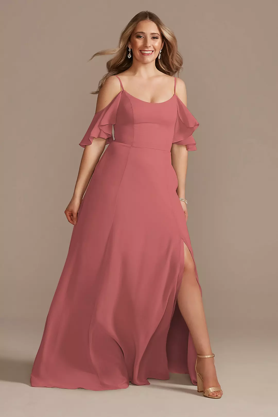 Cold-Shoulder Long Chiffon Dress - Image 79