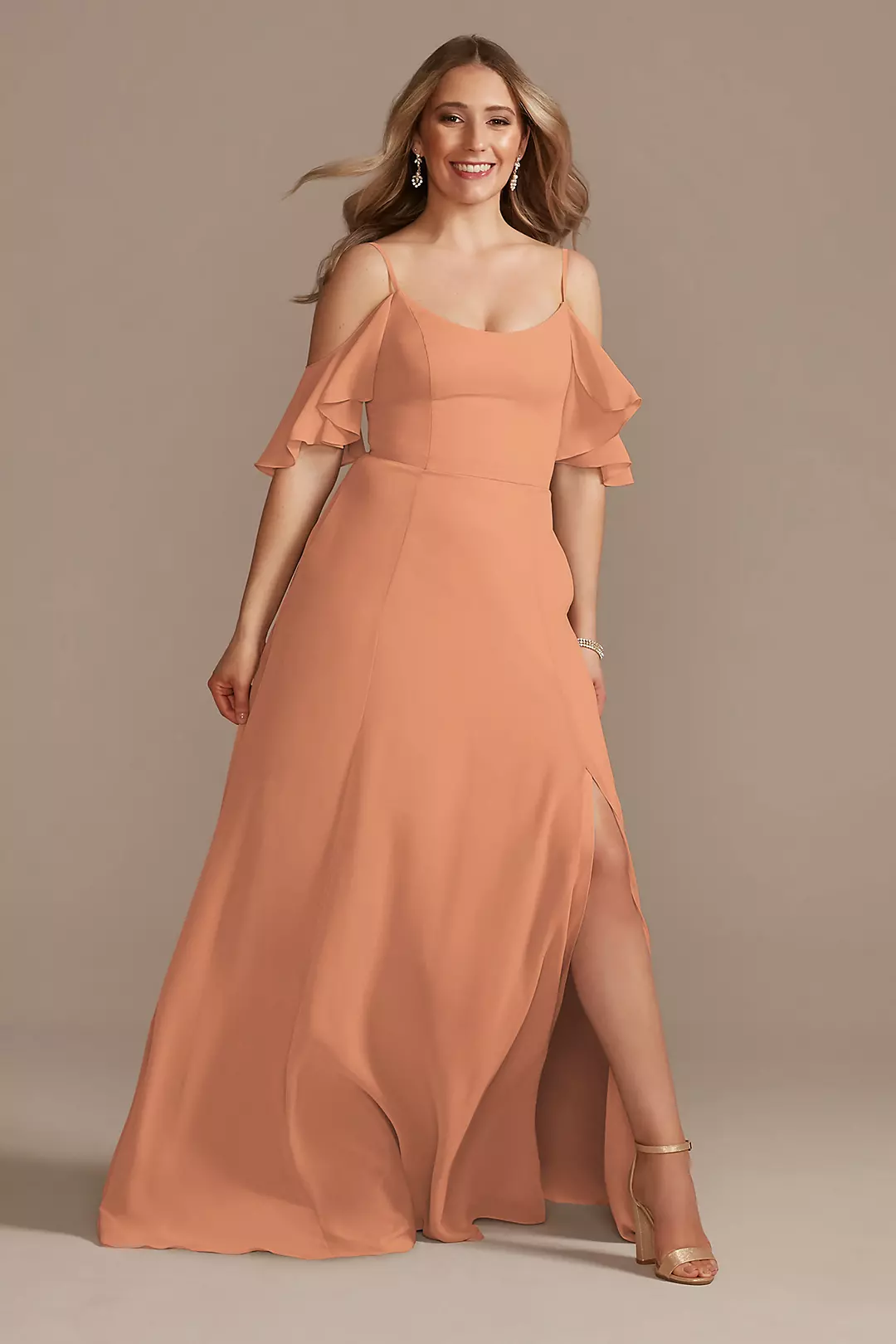 Cold-Shoulder Long Chiffon Dress - Image 84