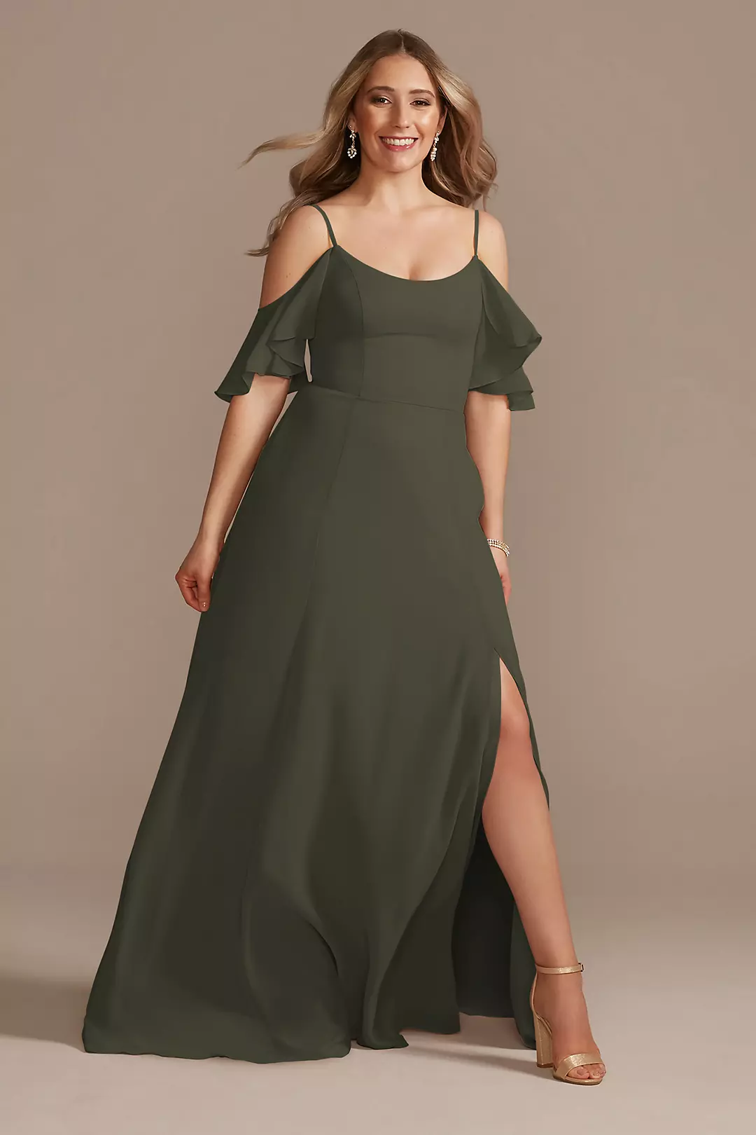 Cold-Shoulder Long Chiffon Dress - Image 91