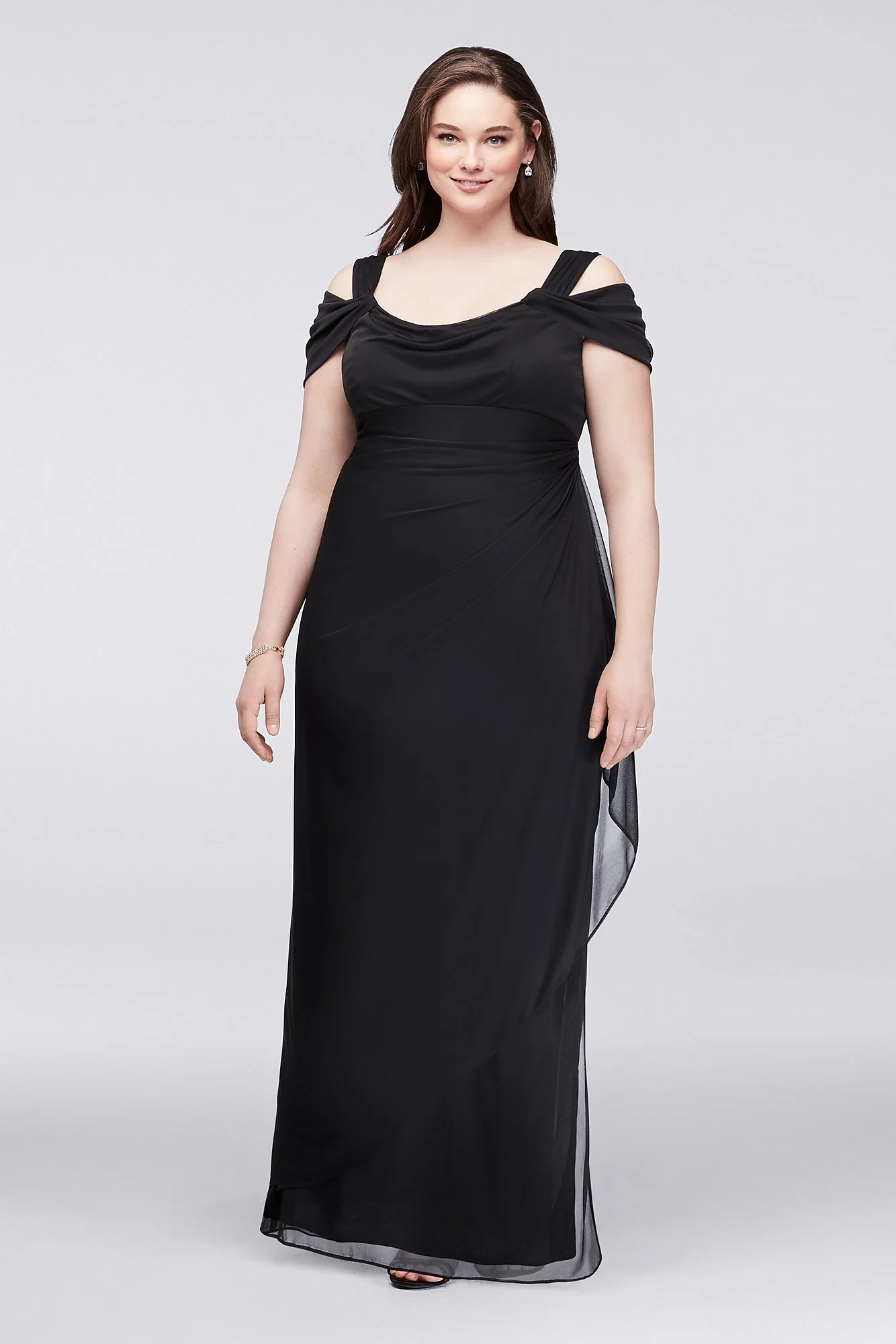 Cold-Shoulder Plus Size Gown with Draped Sleeves