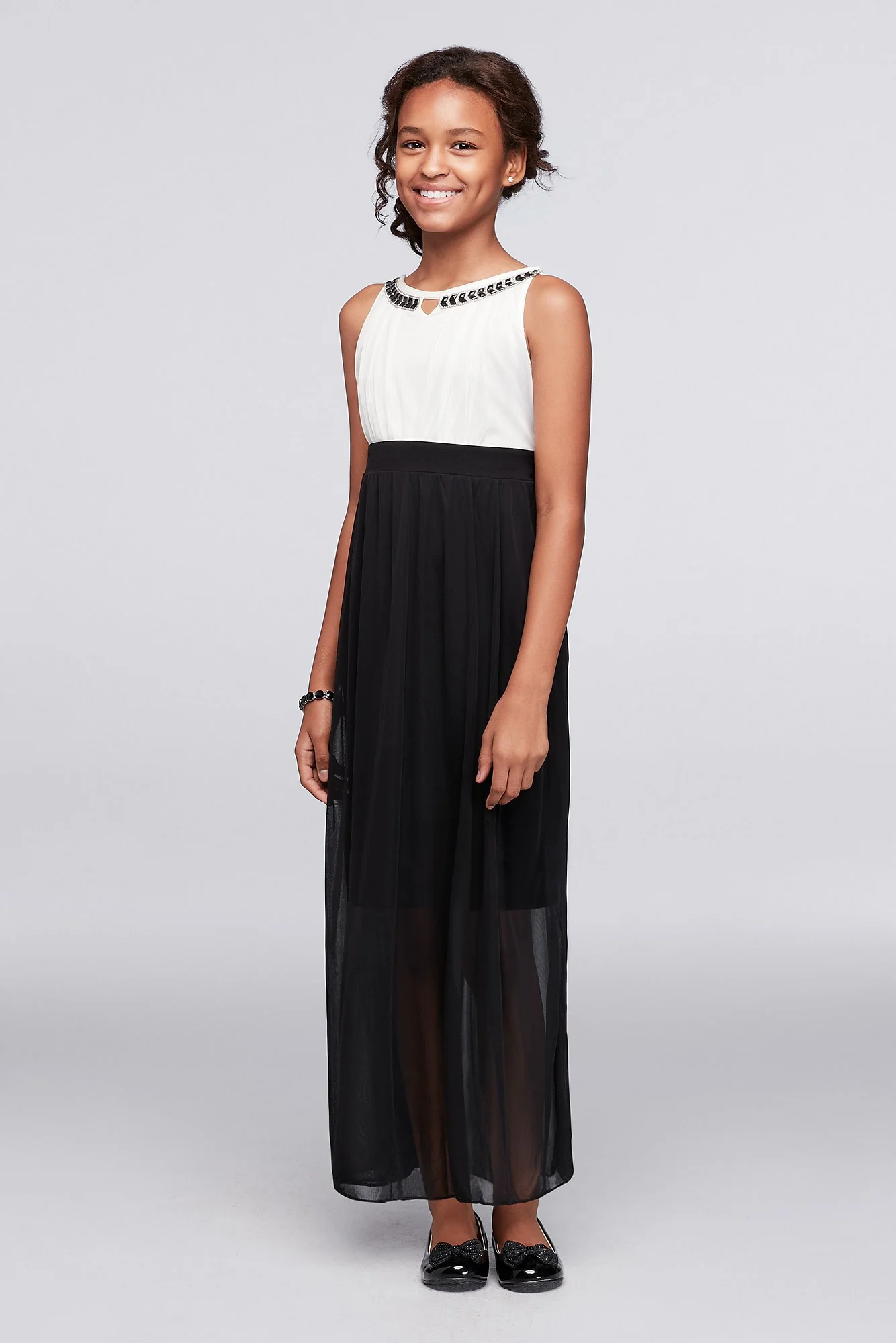 Colorblock Illusion Mesh Girls Long Dress - Image 2