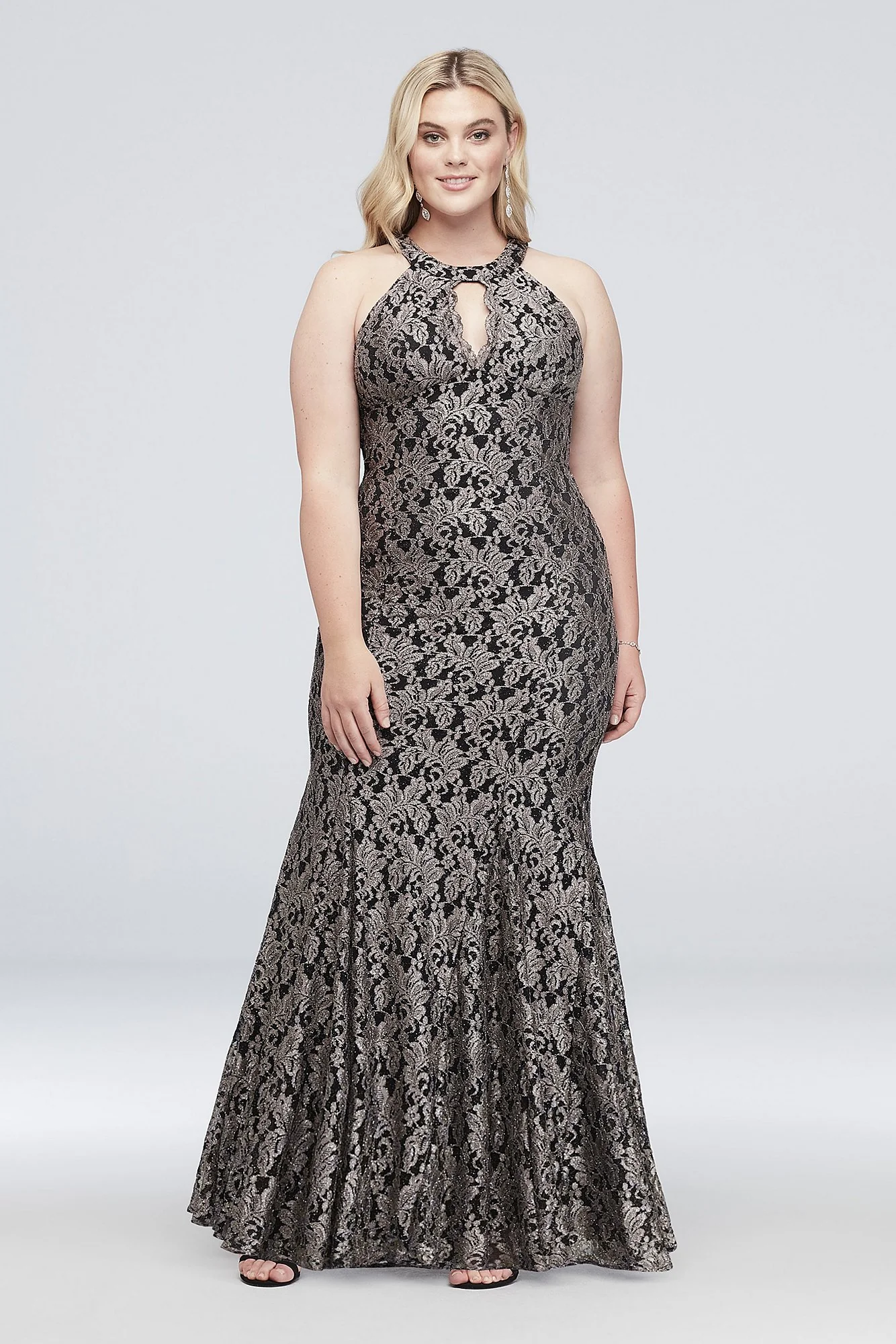 Contrast Lace High-Neck Halter Mermaid Gown - Image 2