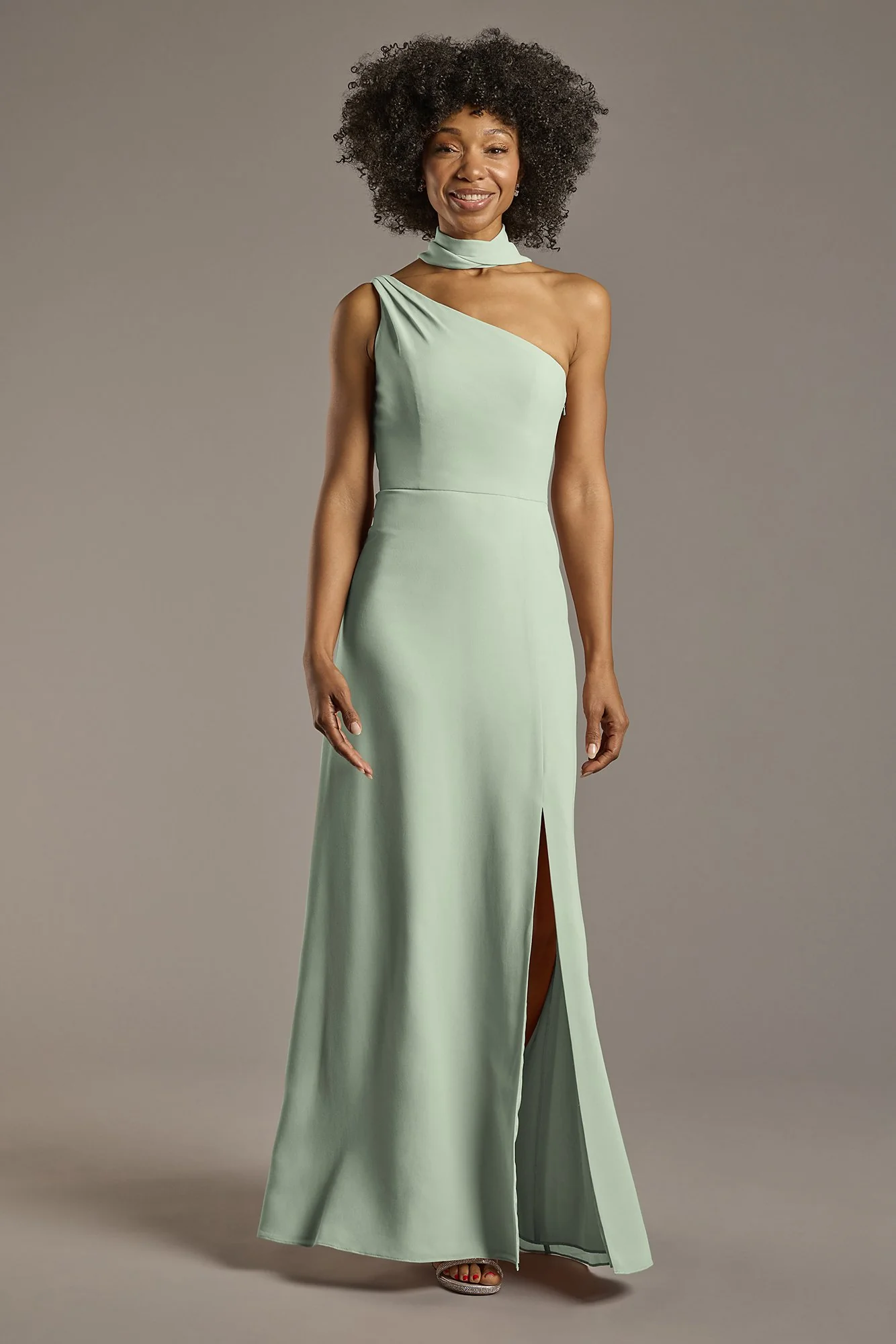 Convertible One-Shoulder Chiffon Dress