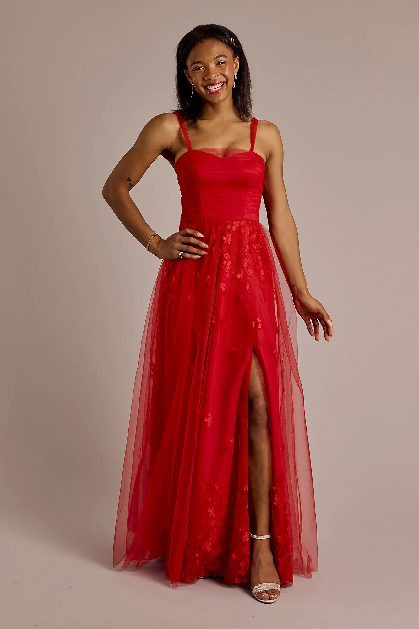 Convertible Strap Tulle Ball Gown with 3D Flowers