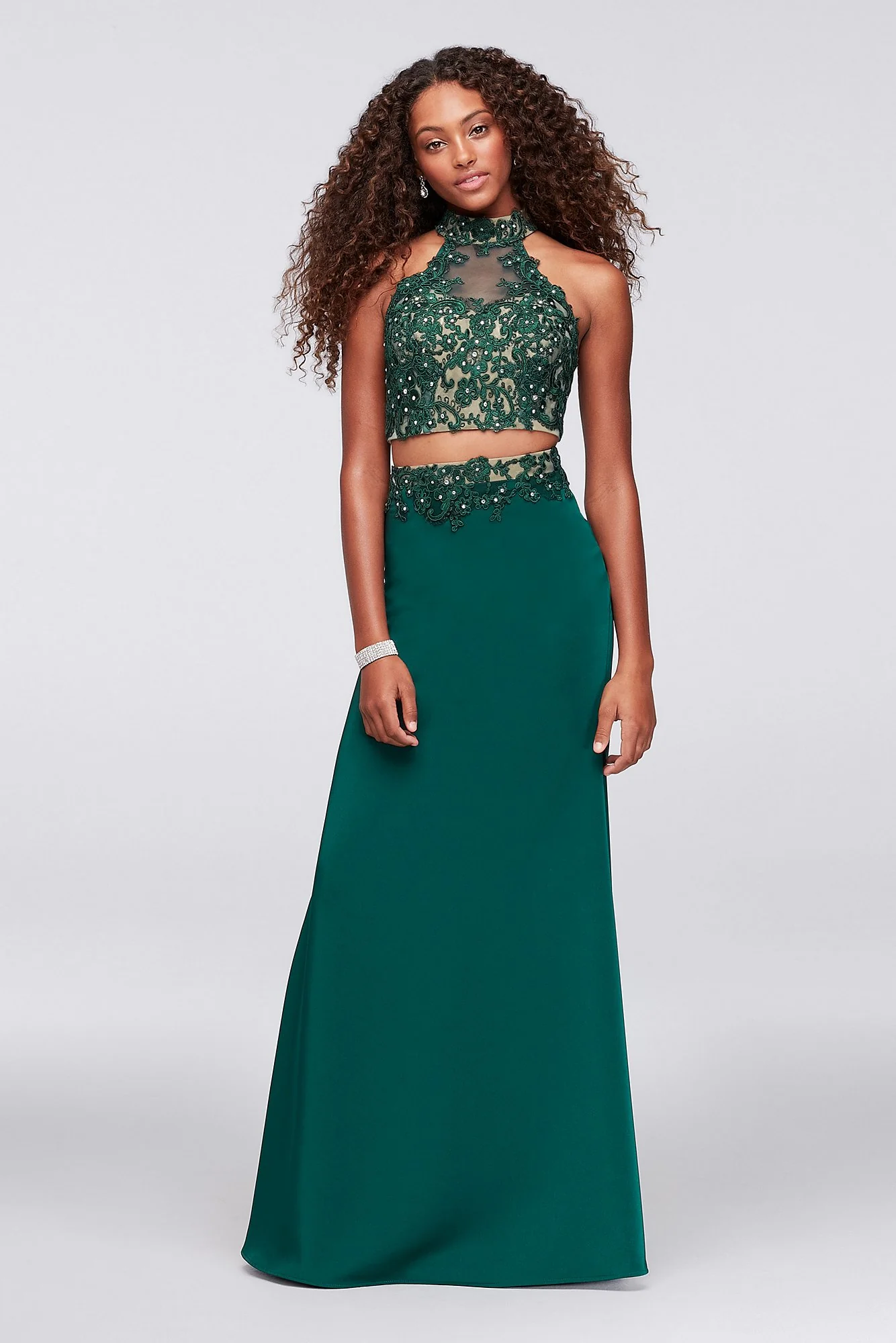 Corded Lace and Jersey Two-Piece Mermaid Dress